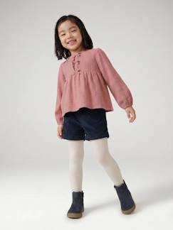 Meisje-Short van velours met hartvormige zakken voor meisjes, gemakkelijk aan te trekken.