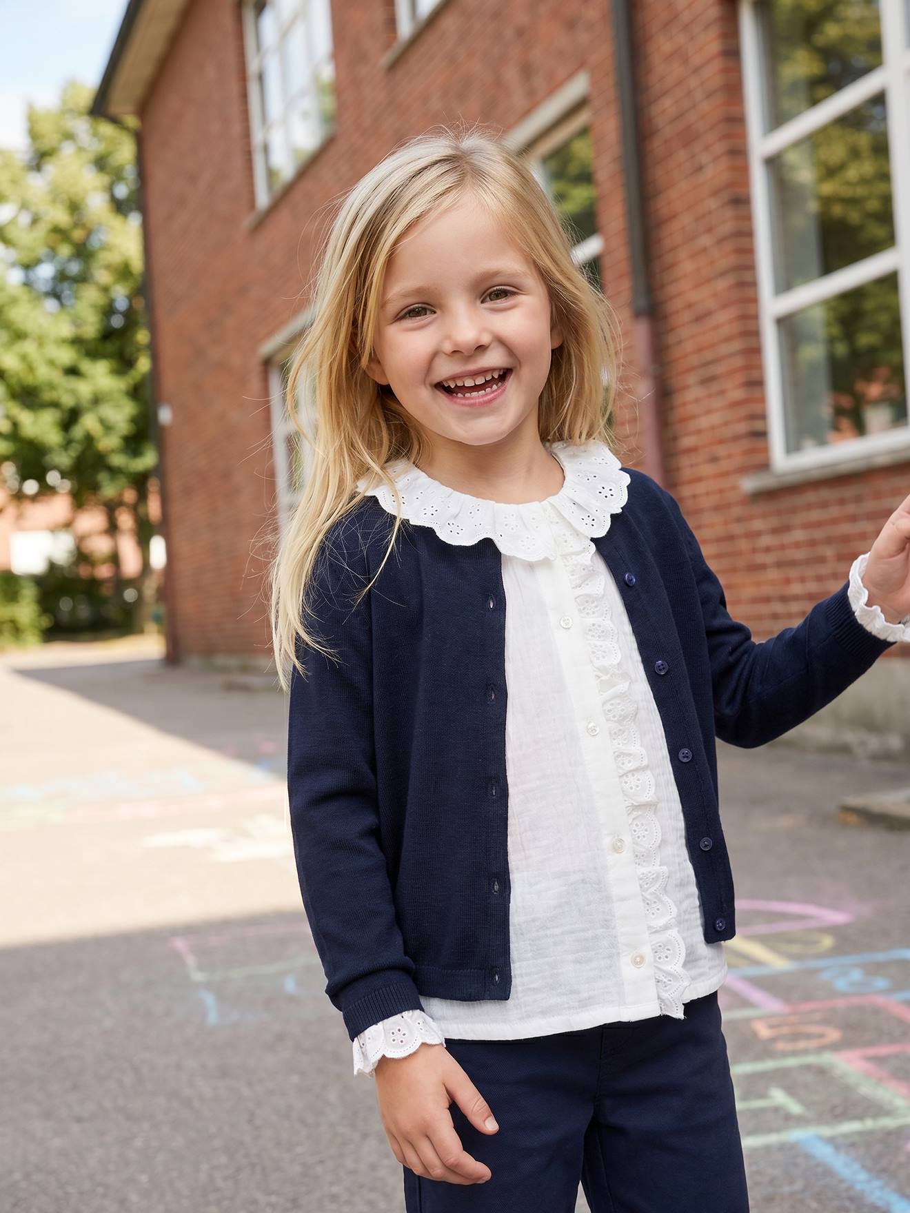 Blouse voor meisjes met Engels borduurwerk ecru