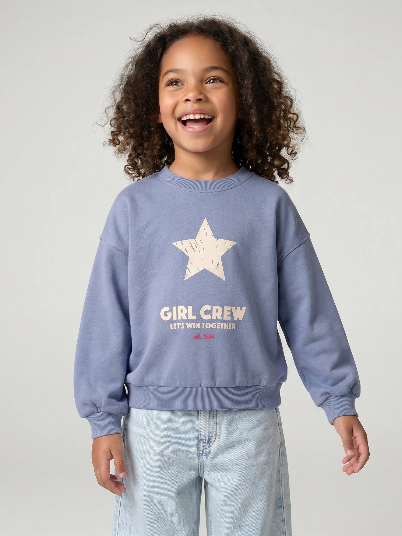 Meisjessweater met ronde hals chambrayblauw