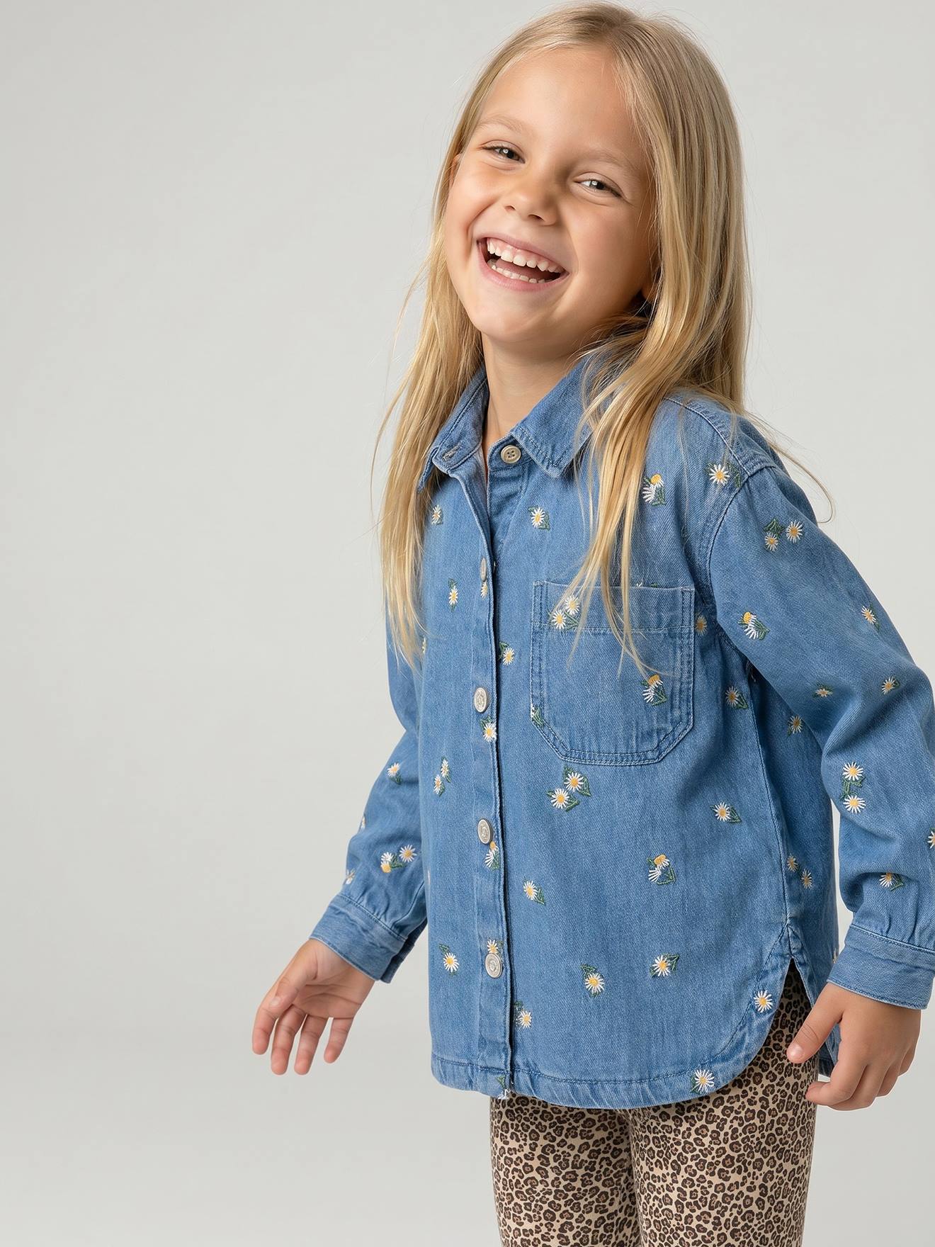 Geborduurde spijkerblouse voor meisjes jeansblauw