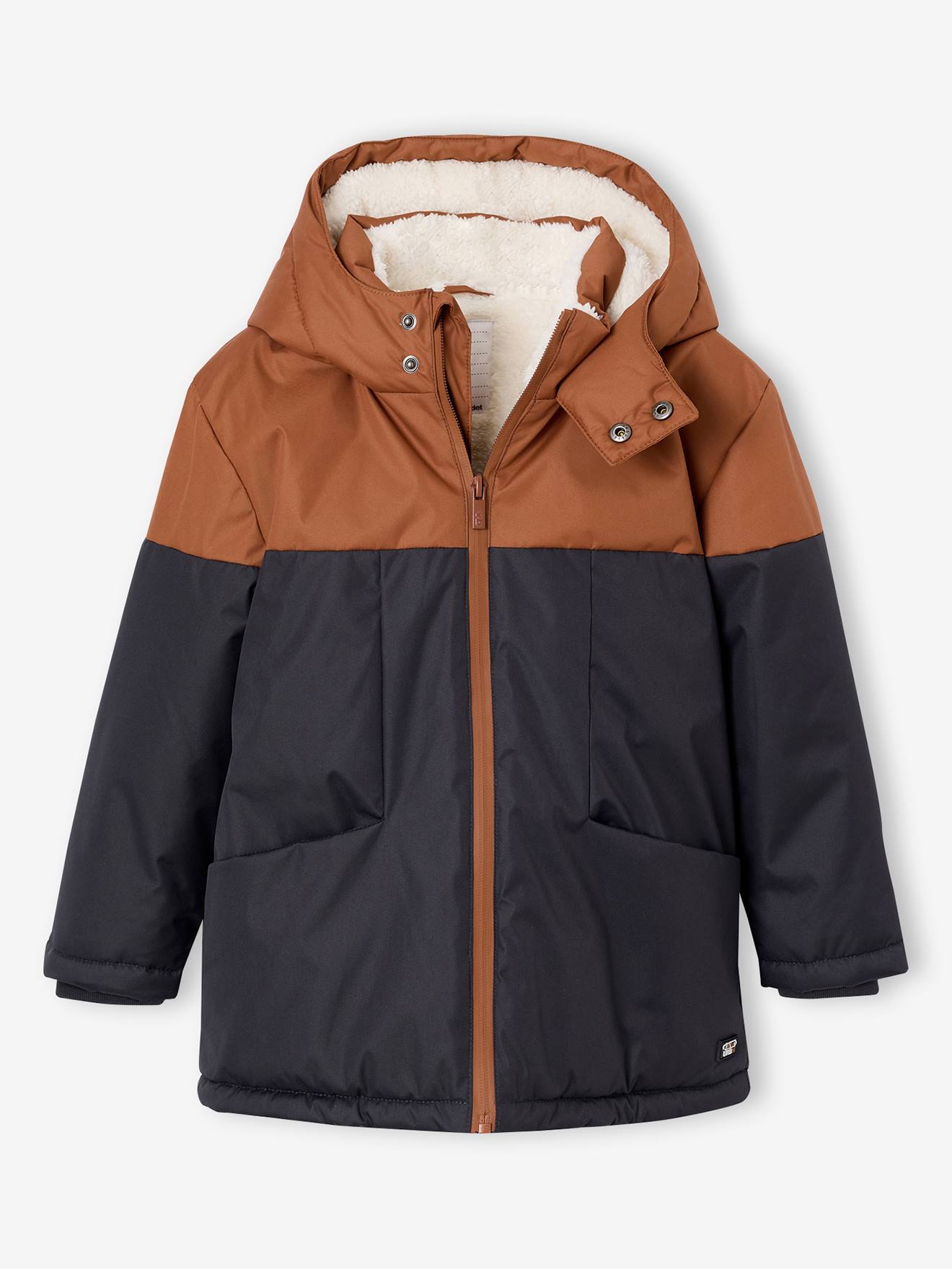 Technische parka met capuchon jongen hazelnoot