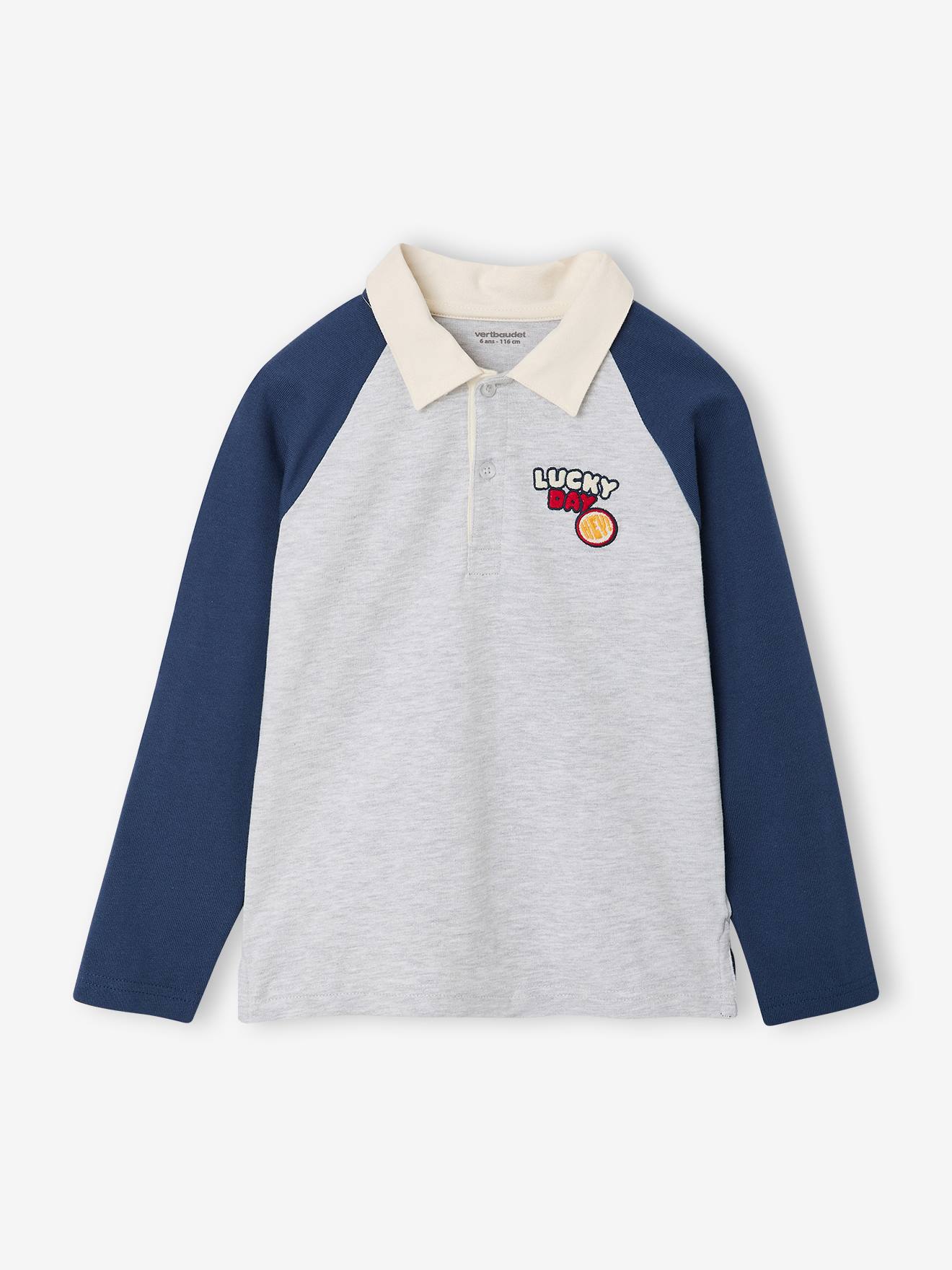 Polo met lange mouwen voor jongens gemêleerd grijs