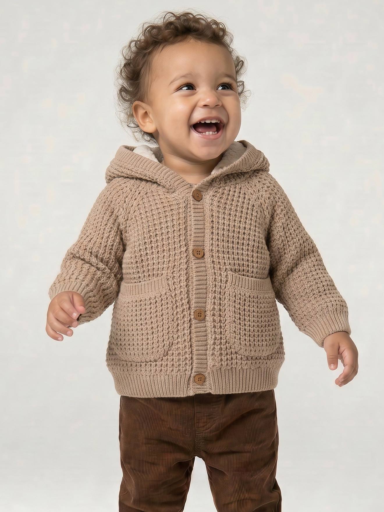 Babyvest met capuchon van tricot gemêleerd beige