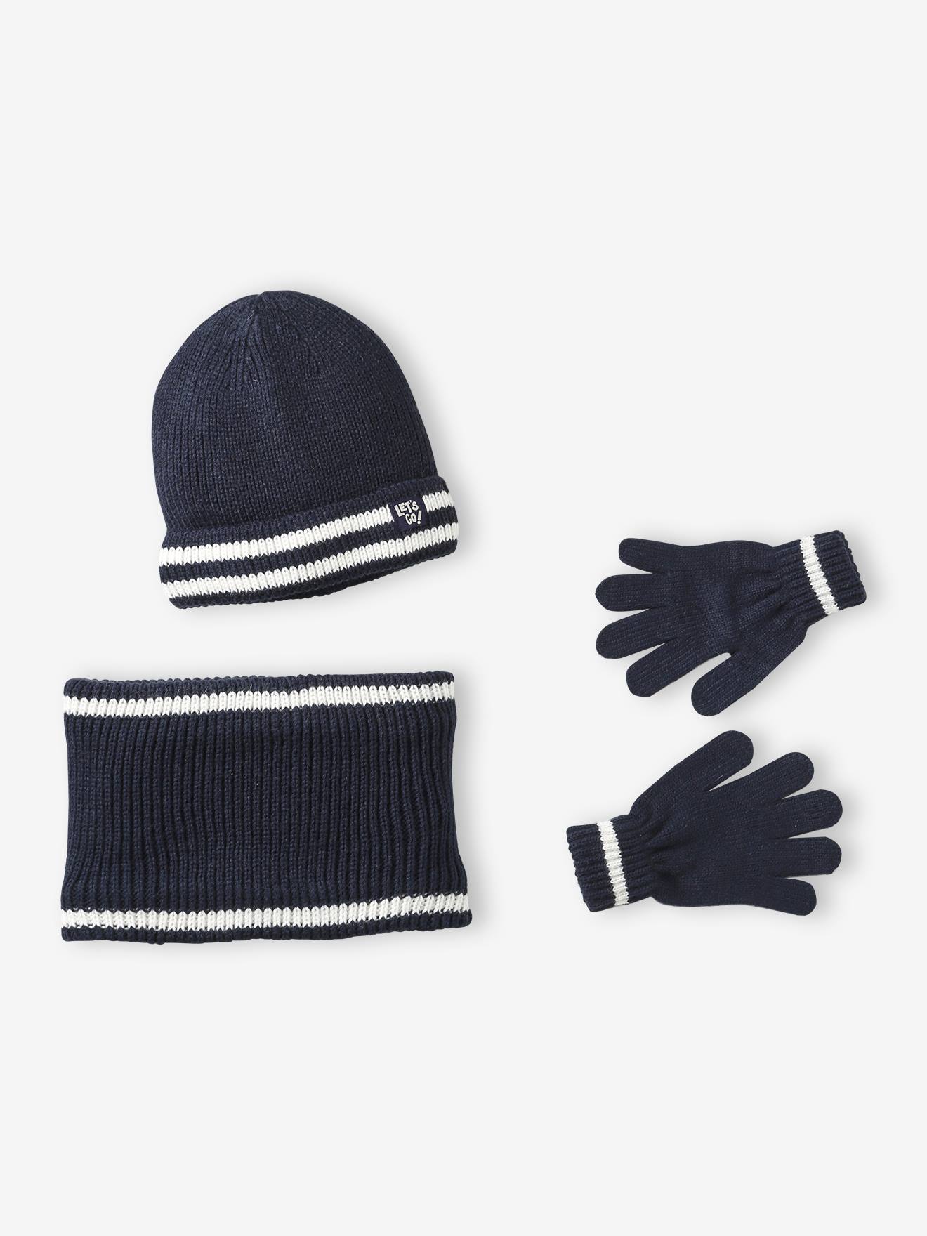 Jongensset muts, colsjaal en handschoenen nachtblauw