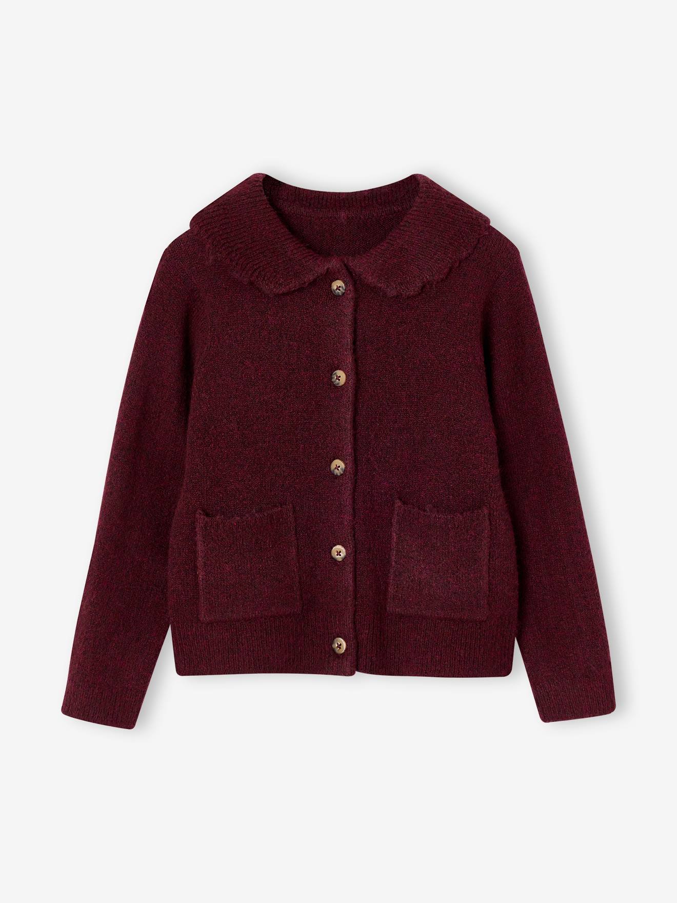 Meisjesvest met kraag bordeauxrood