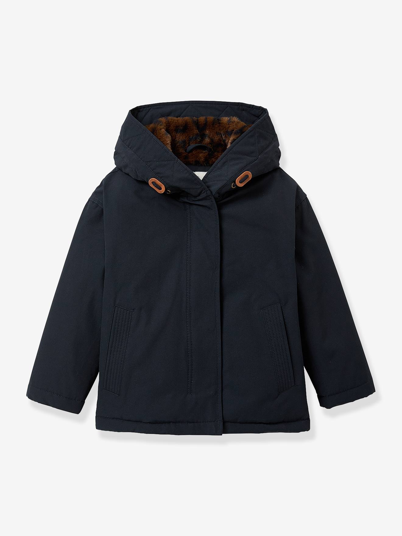 Parka met luipaardvoering marineblauw