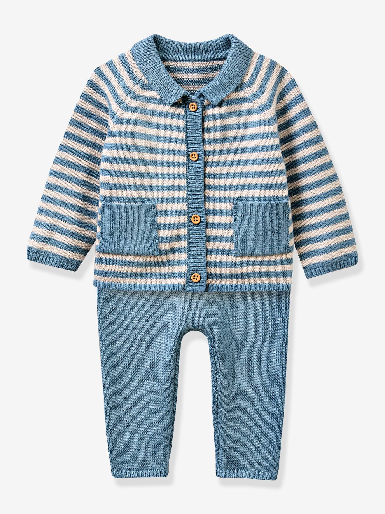 Gestreepte maritieme babyset CYRILLUS blauw, gestreept