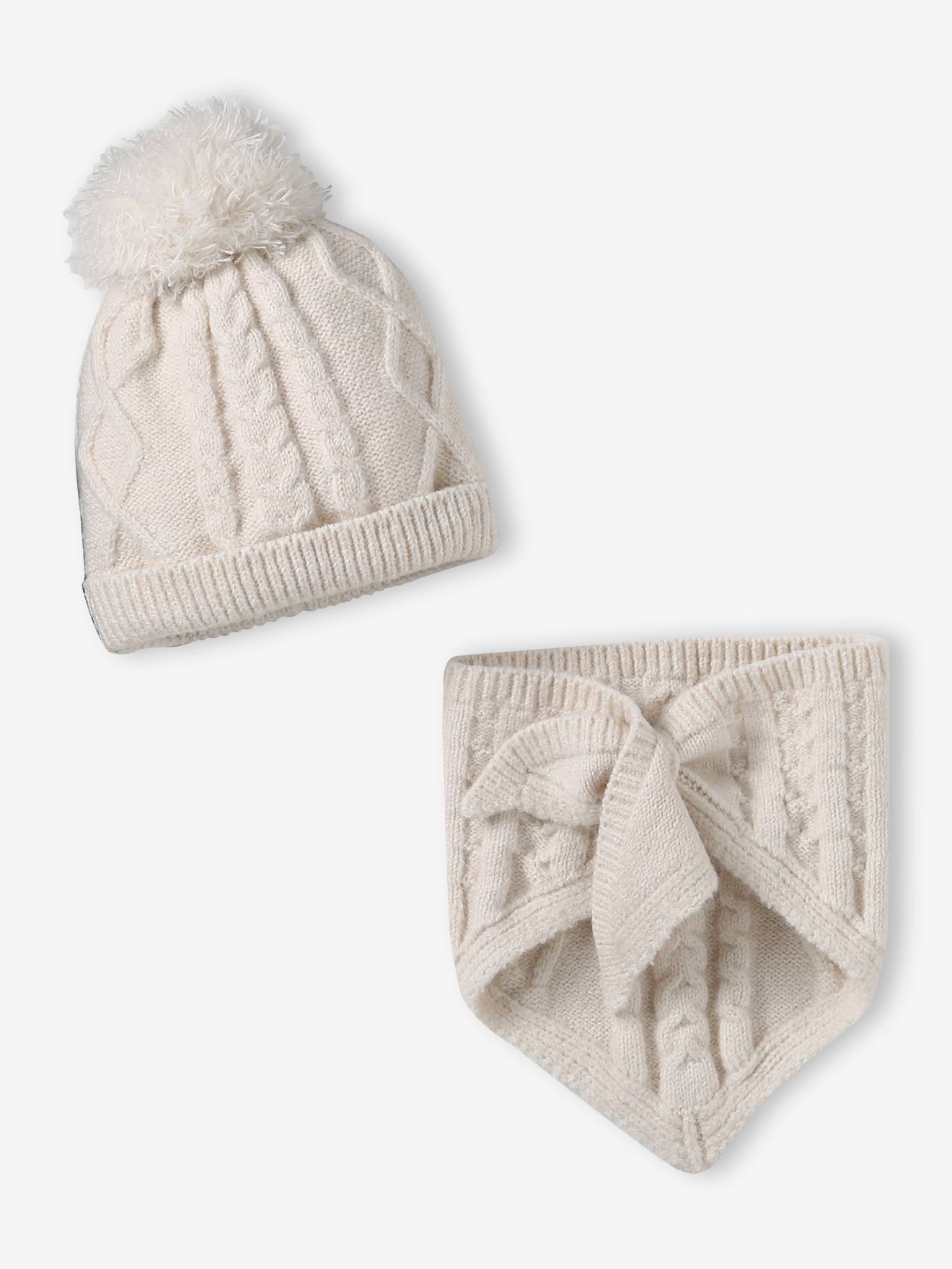 3-delige babyset muts, wanten en sjaal ecru