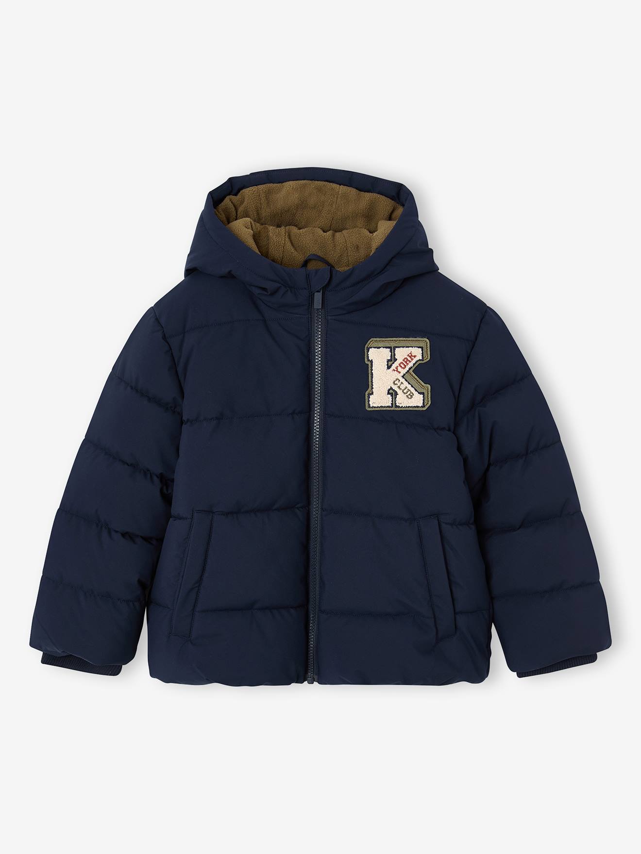 Jongens gewatteerde jas met capuchon marineblauw