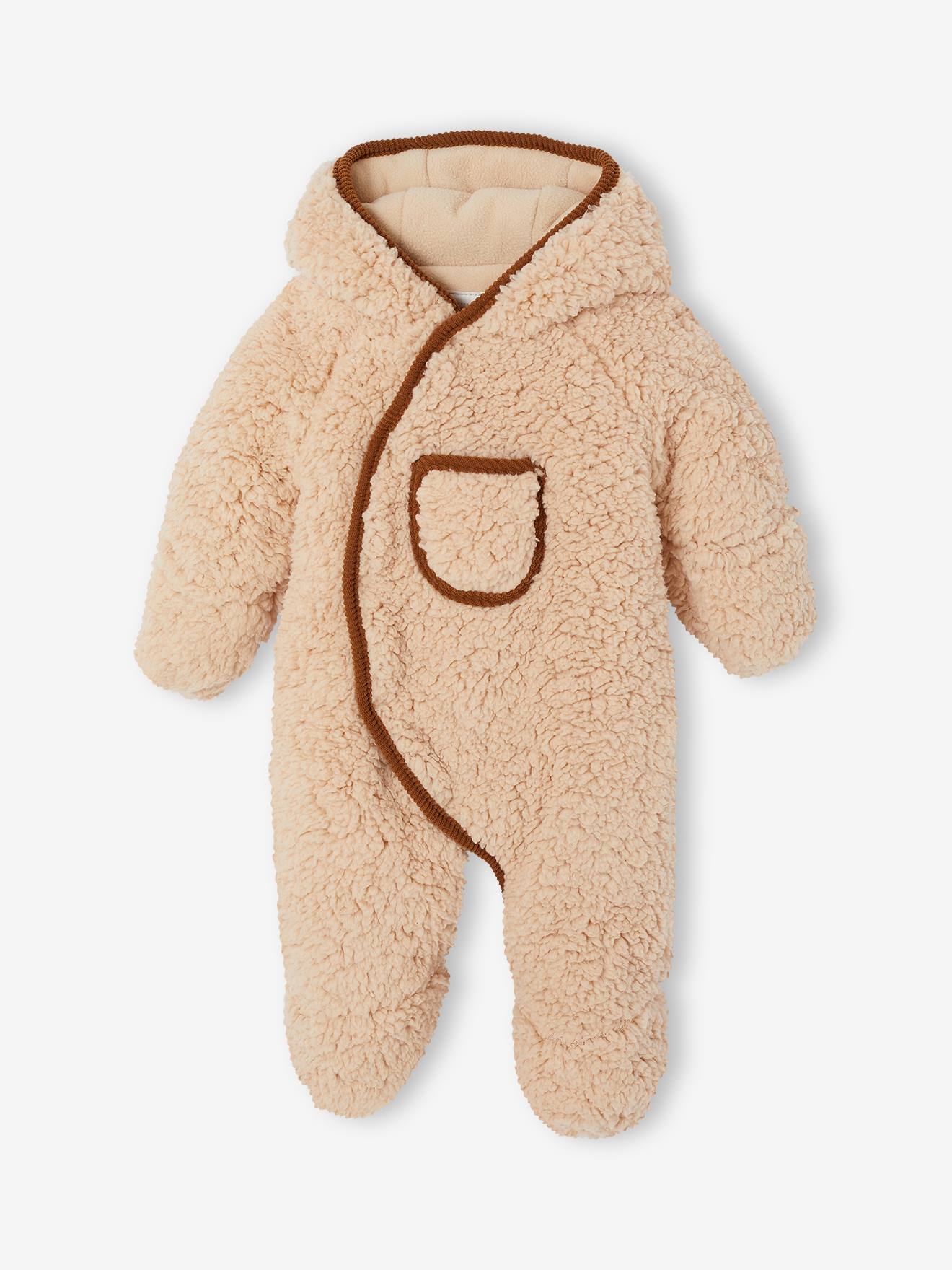 Gewatteerde babyoverall met capuchon zandbeige