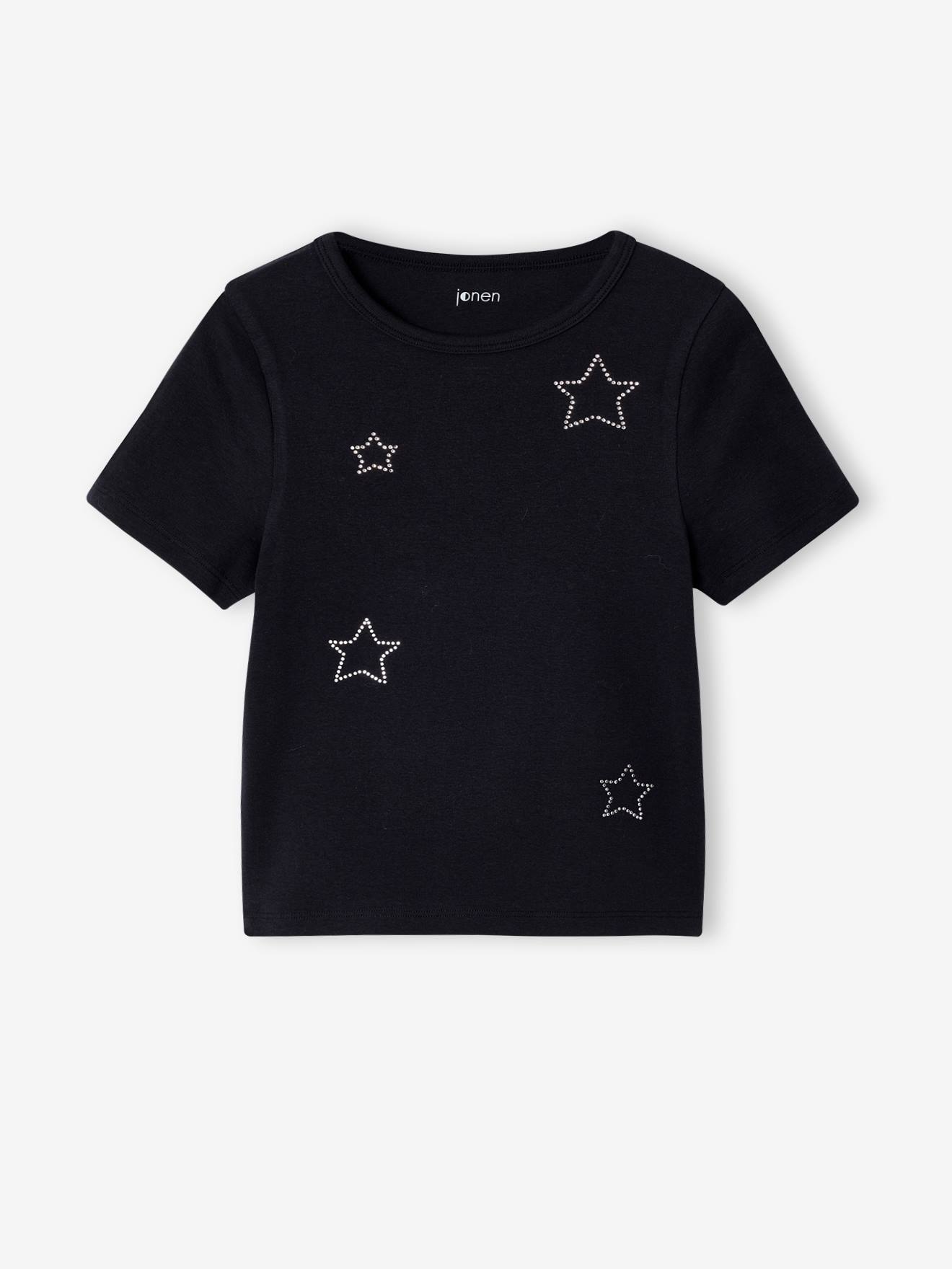 Kort cropped T-shirt met sterren zwart