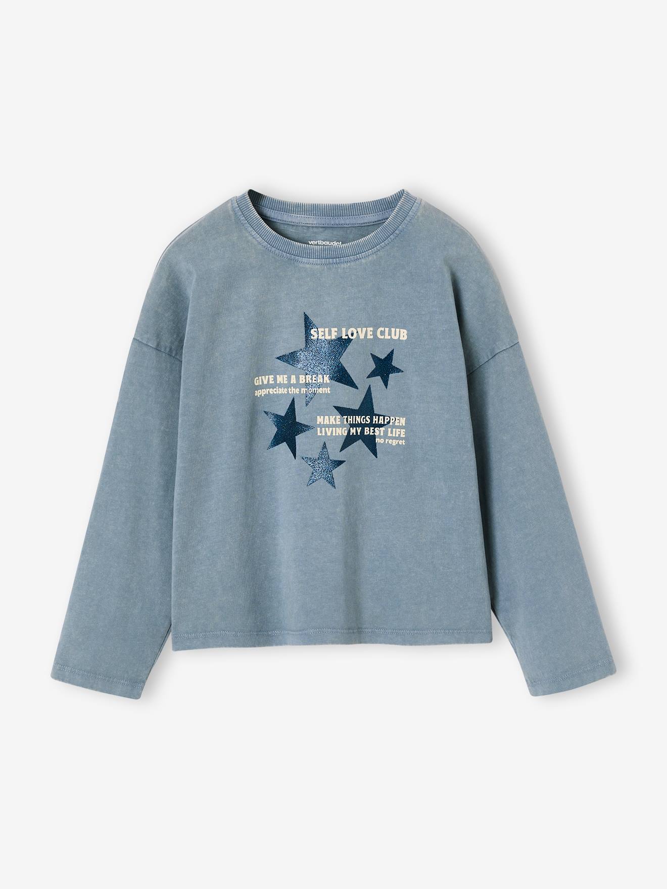 T-shirt met lange mouwen voor meisjes chambrayblauw