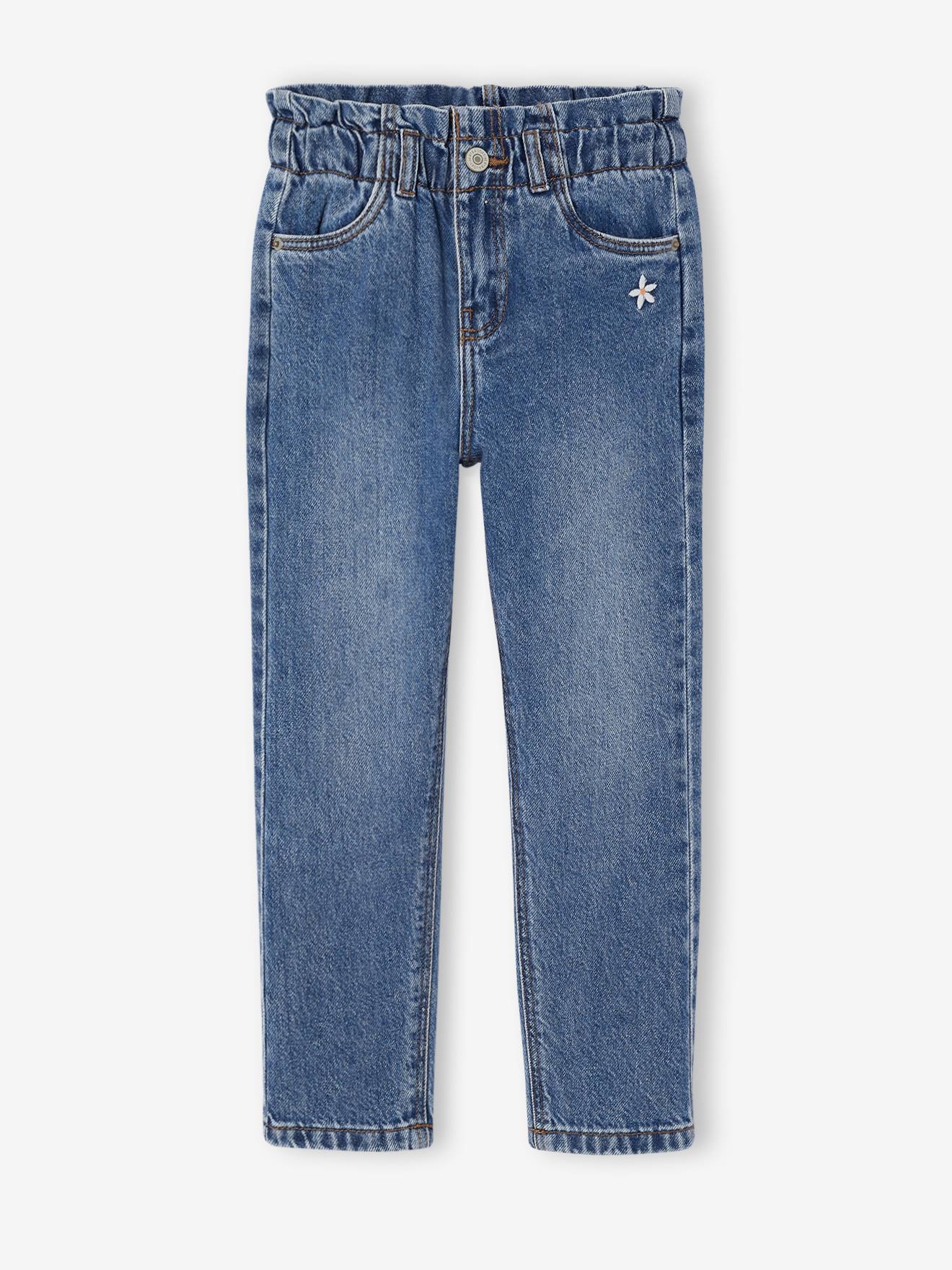 Paperbag jeans voor meisjes middenblauw