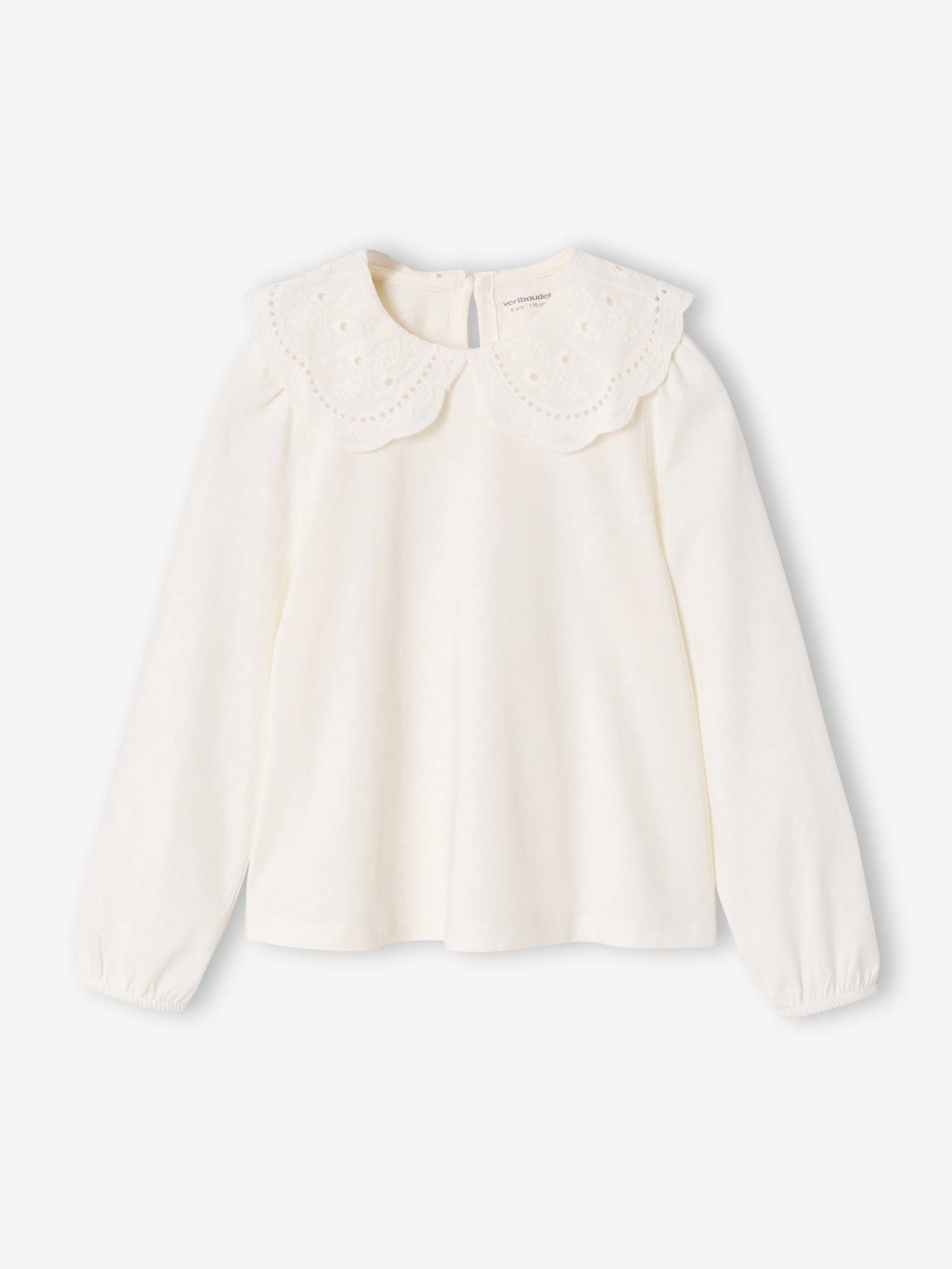 T-shirt met lange mouwen en kraag ecru
