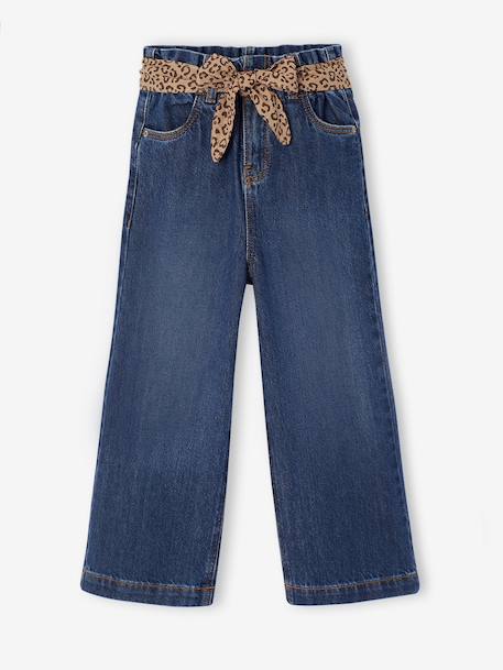 Wijde paperbag jeans voor meisjes donkerblauw+middenblauw - vertbaudet enfant 