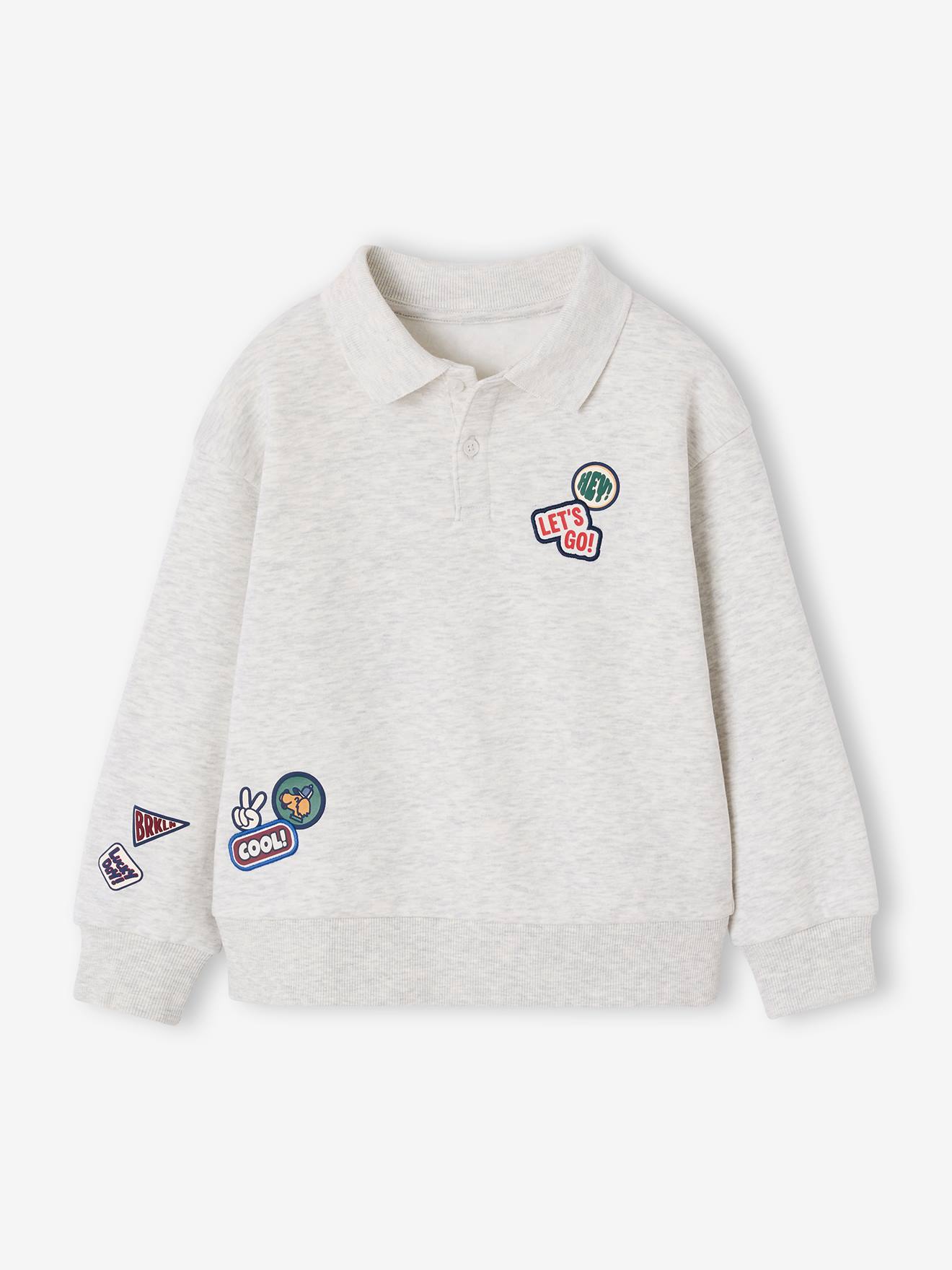 Polosweater jongen gemêleerd grijs