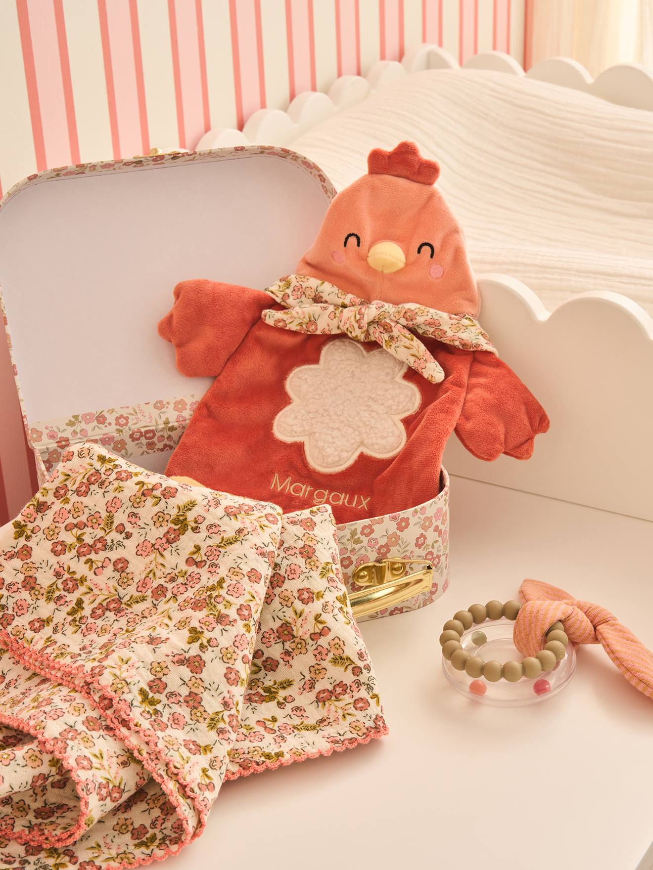 Koffer knuffel cocotte om te personaliseren sinaasappel