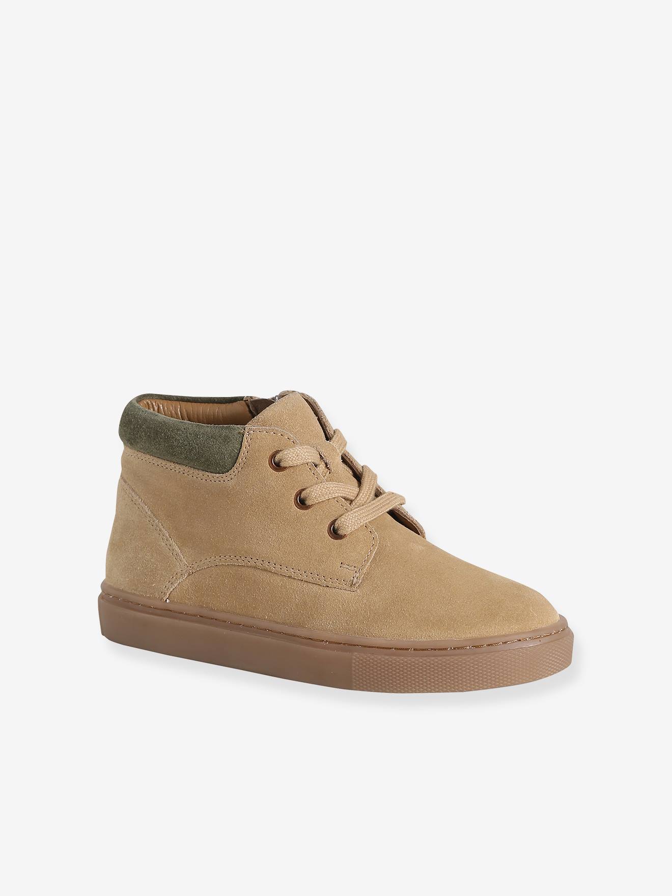 Hoge leren sneakers met veters voor jongens beige