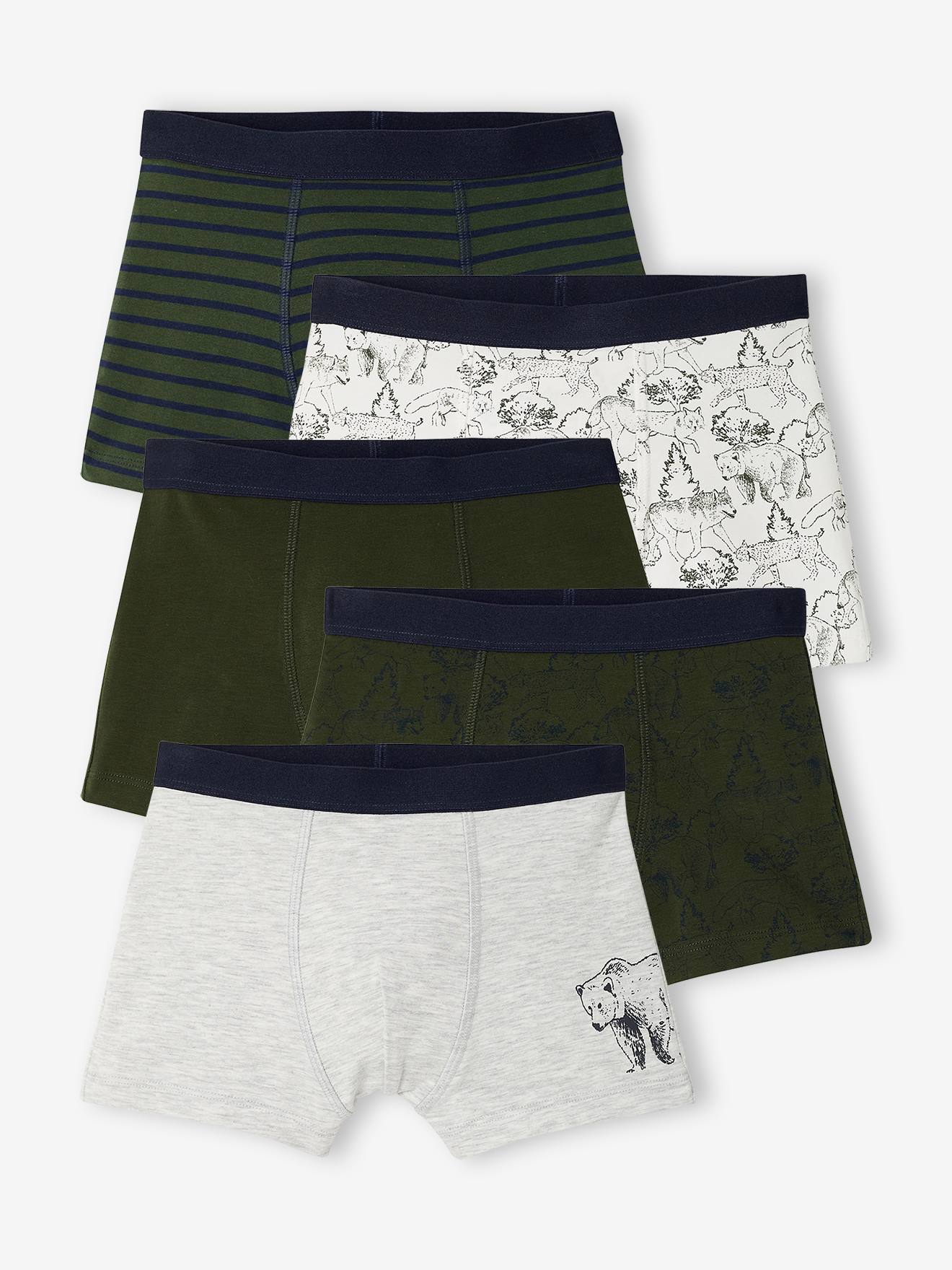 Set van 5 jongensboxers kaki