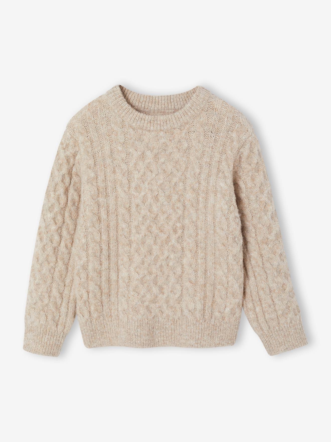 Kabeltrui jongen met lange mouwen gemêleerd beige