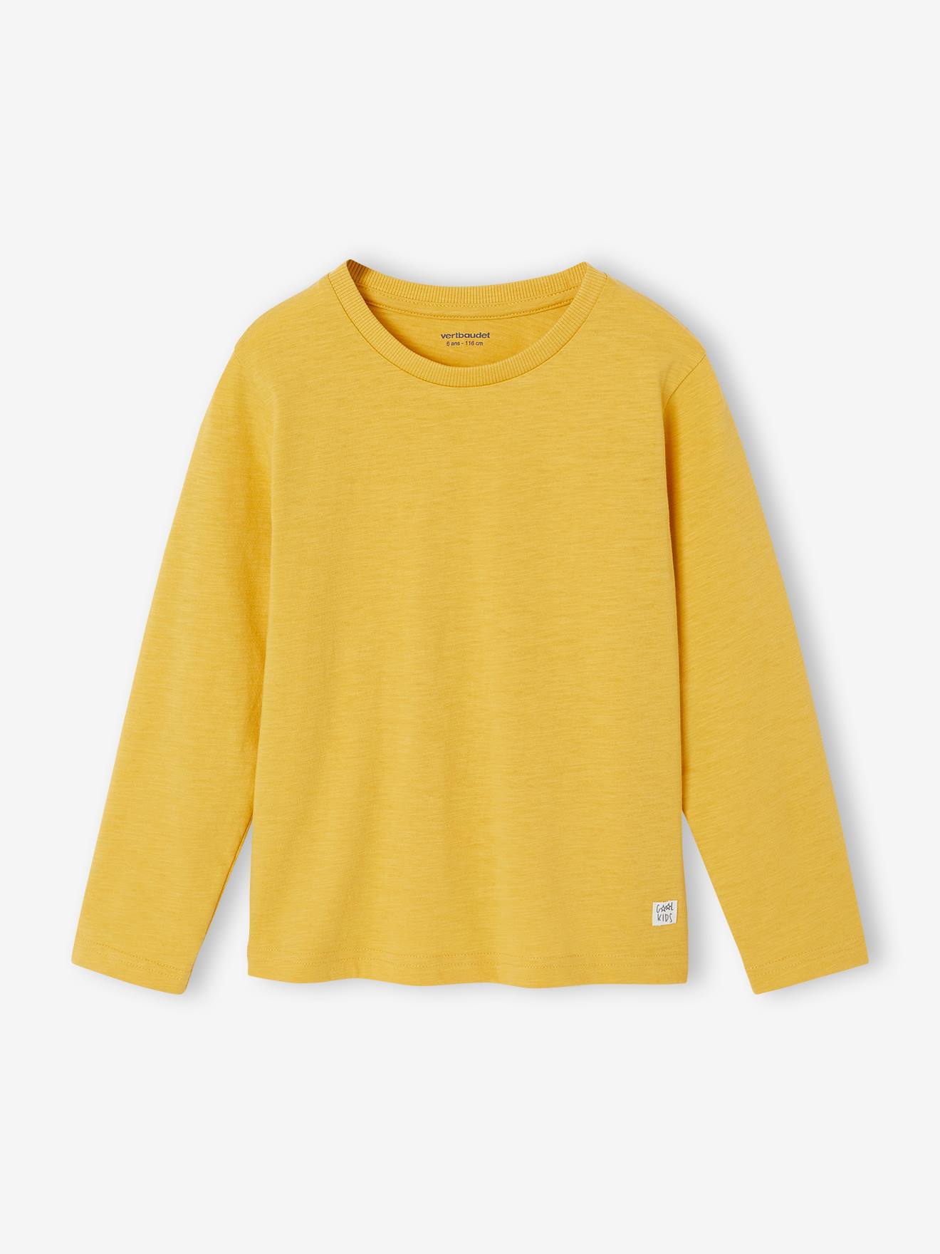 Personaliseerbare gekleurd T-shirt voor jongens met lange mouwen lichtgeel
