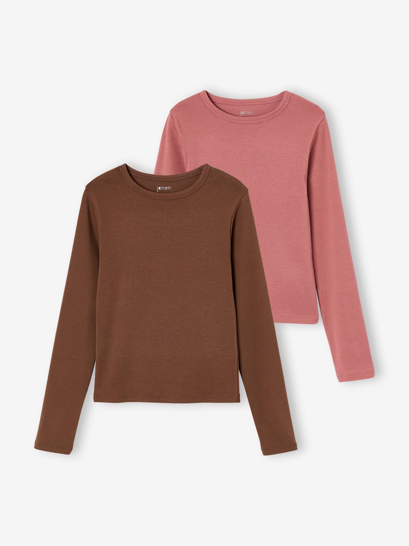 Set van 2 cropped shirts met lange mouwen chocoladebruin