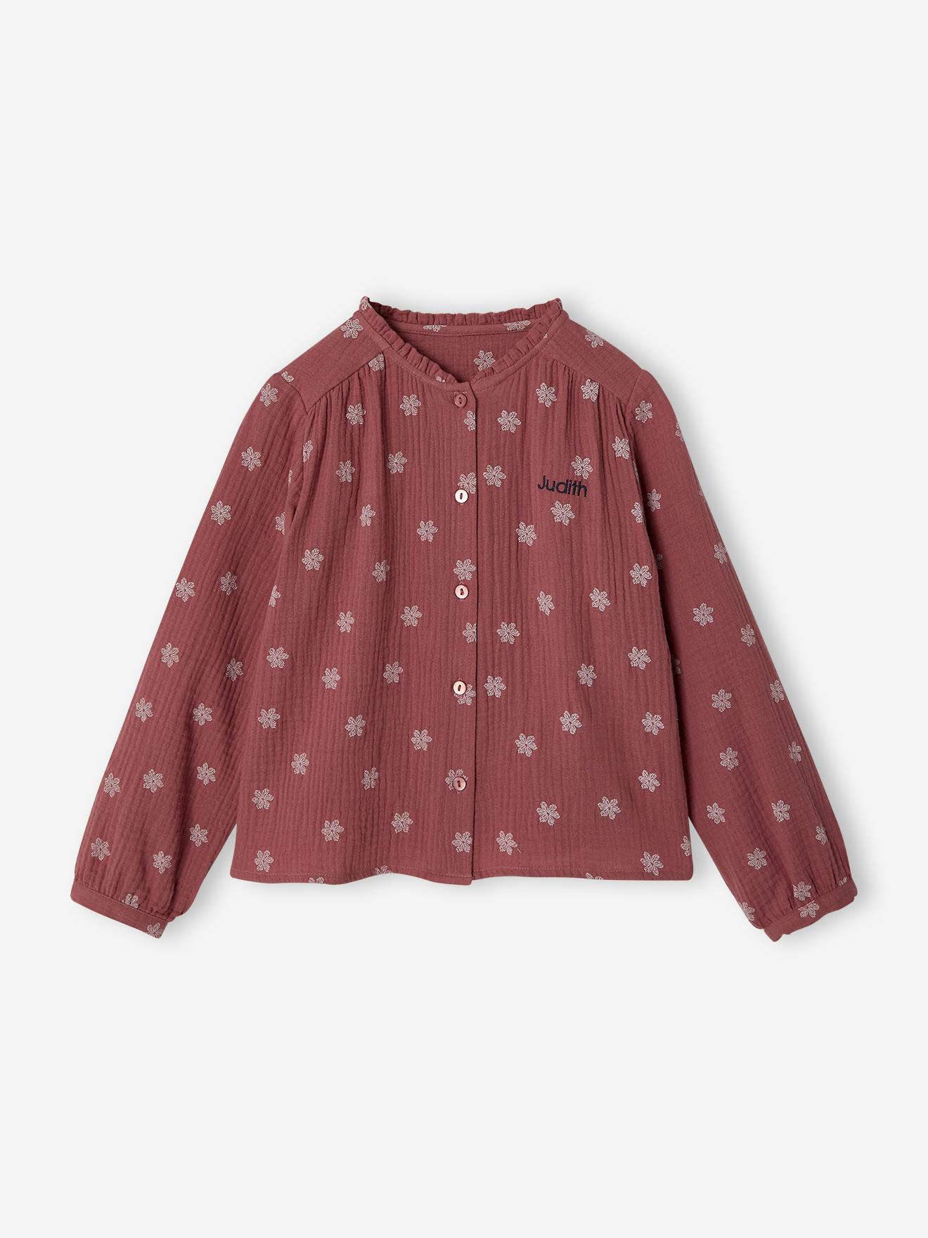 Personaliseerbare meisjesblouse van katoenen gaas zachtpaars