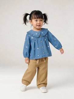 Baby- Wijde broek met kleur babymeisje met riem om te strikken