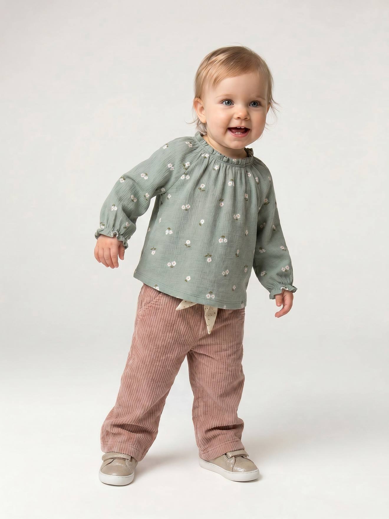 Wijde fluwelen broek met gebloede riem voor baby's oudroze