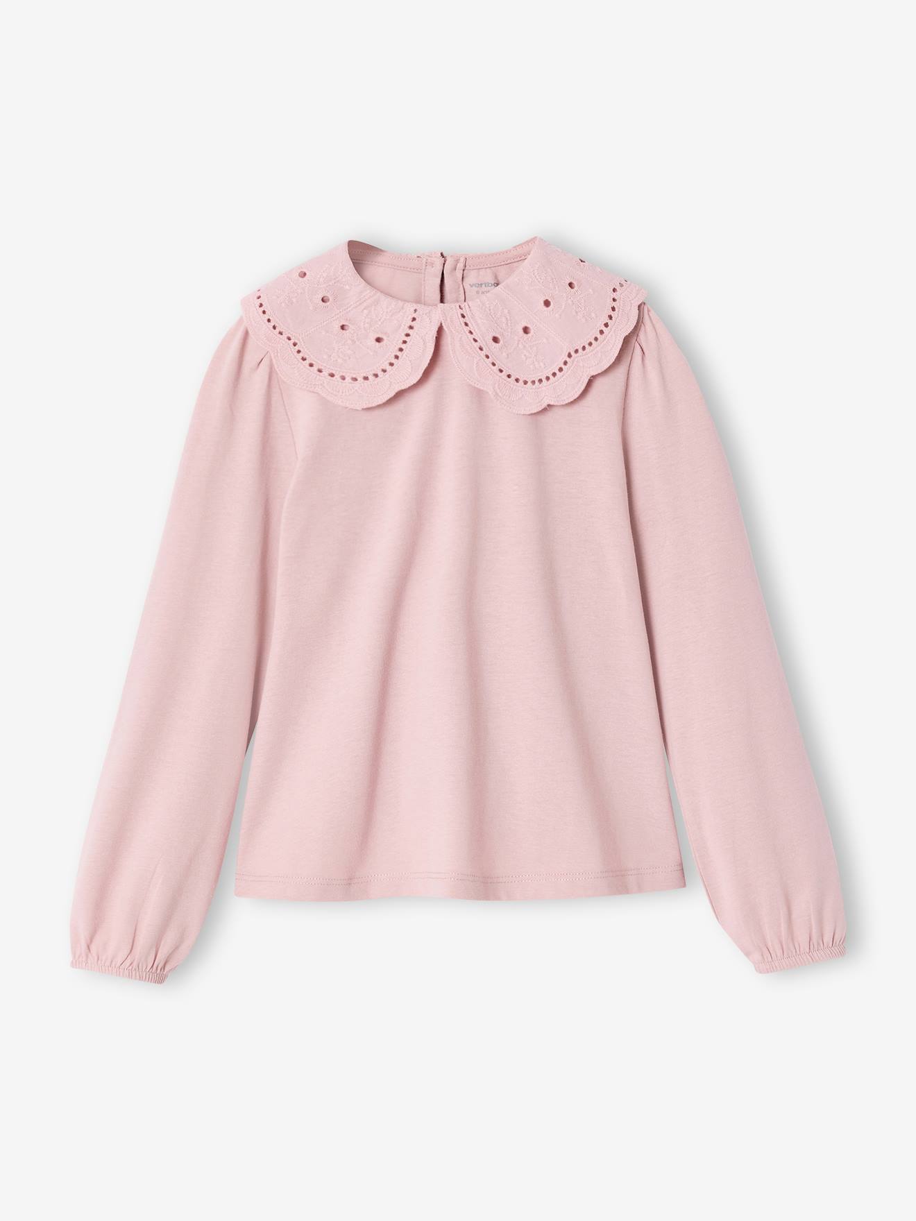T-shirt met lange mouwen en kraag lichtroze