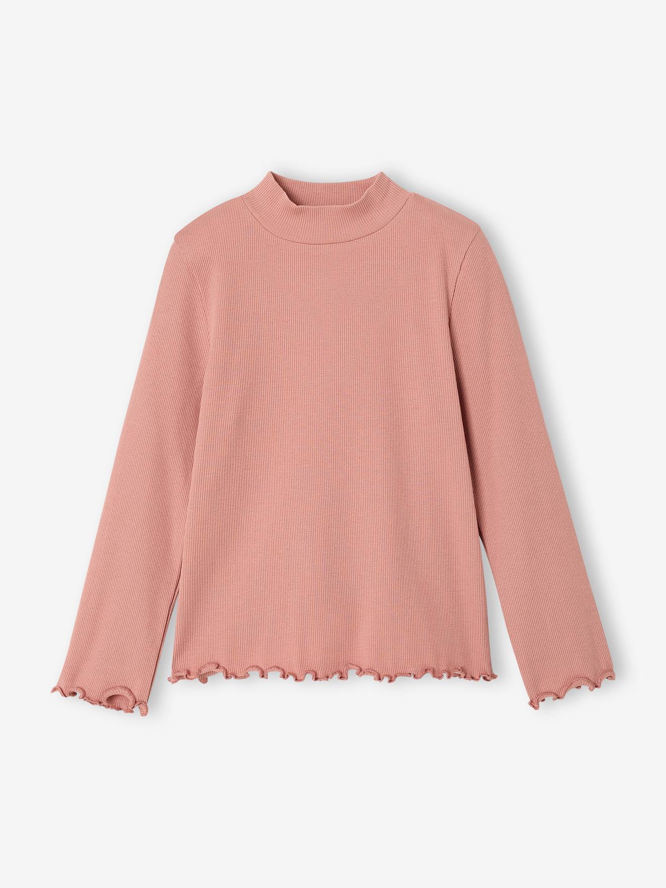 Meisjescolshirt met opstaande kraag oudroze