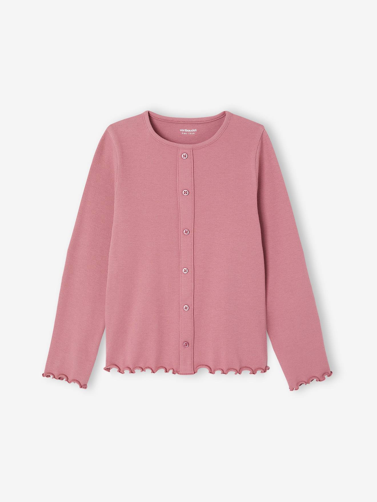 Geribde meisjesshirt met lange mouwen zachtpaars