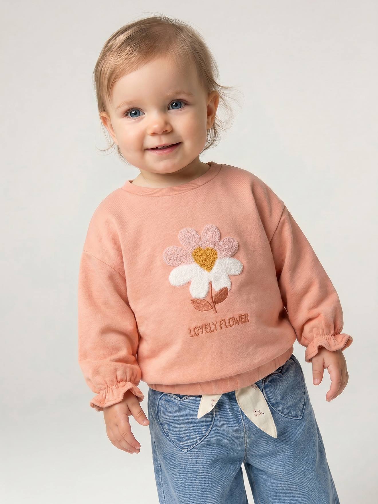 Sweatshirt voor babymeisjes met lange mouwen abrikoos