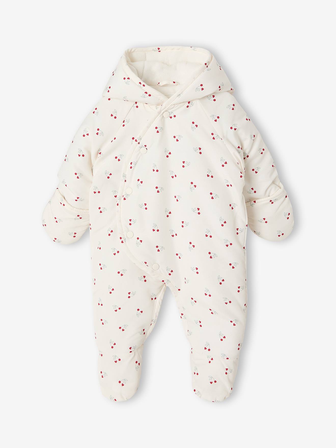 Gewatteerde babyoverall met capuchon ecru