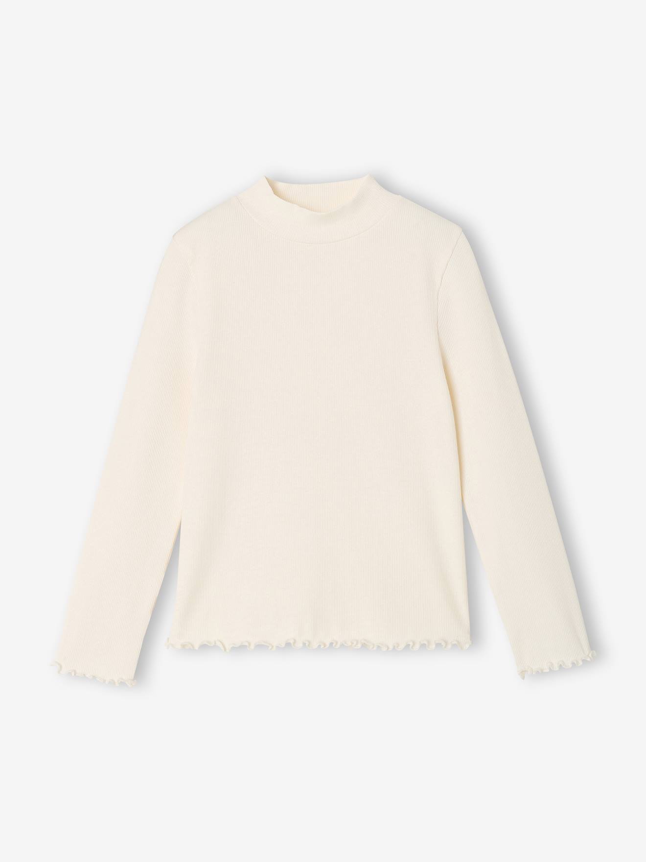 Meisjescolshirt met opstaande kraag ecru