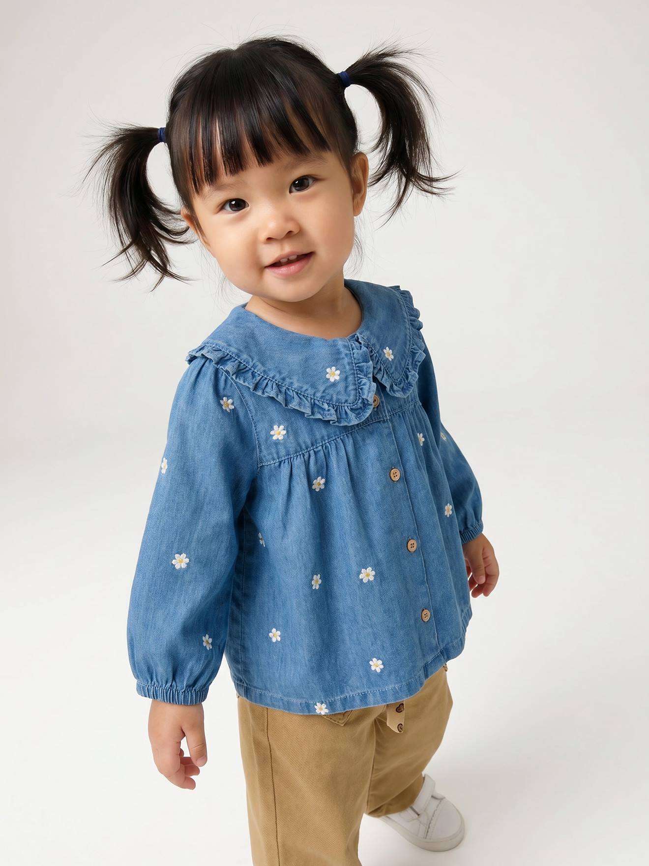 Denim babyblouse met borduursels stone