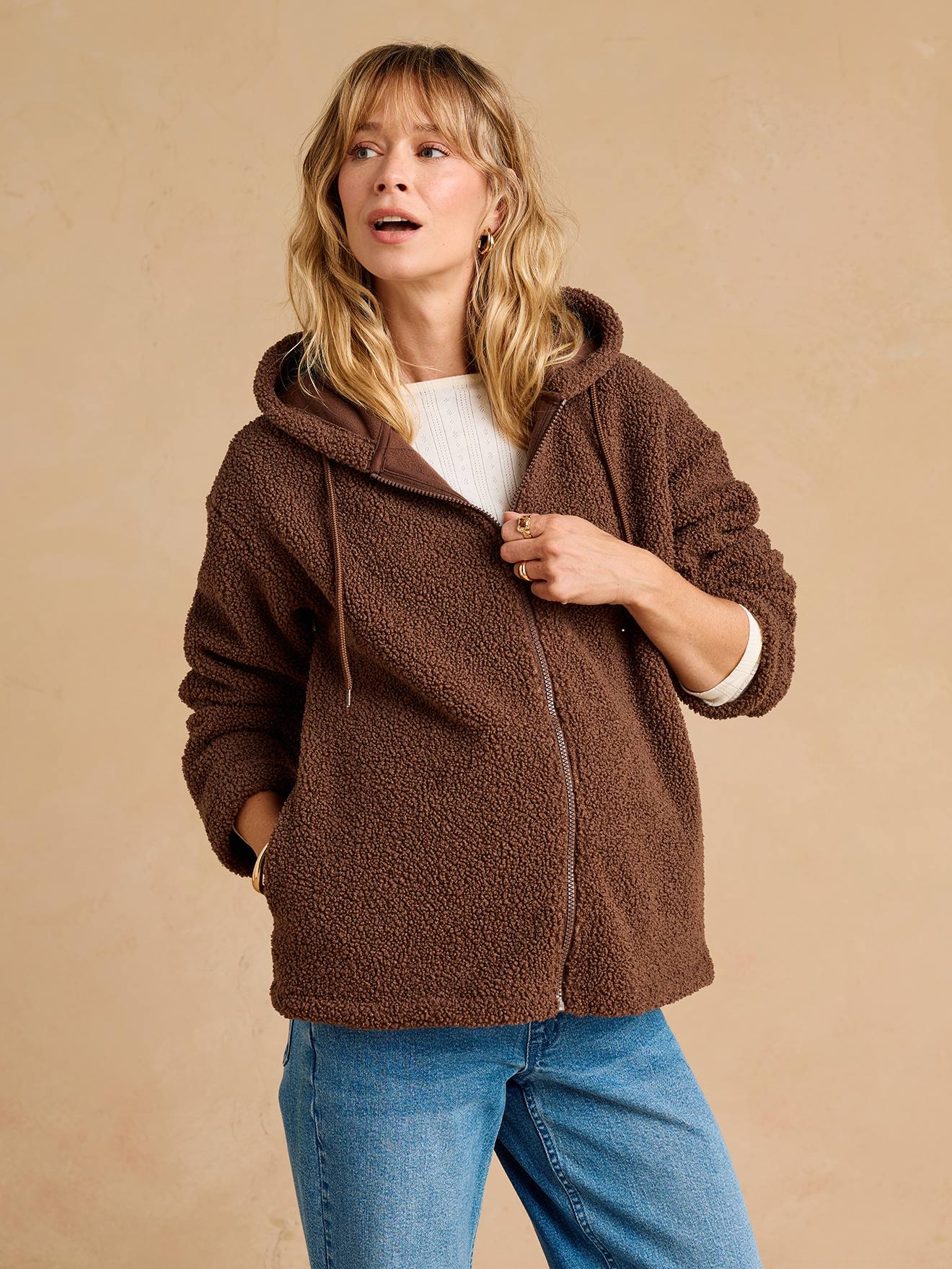Kuschelige Tragejacke für Schwangerschaft und Elternzeit ENVIE DE FRAISE taupe