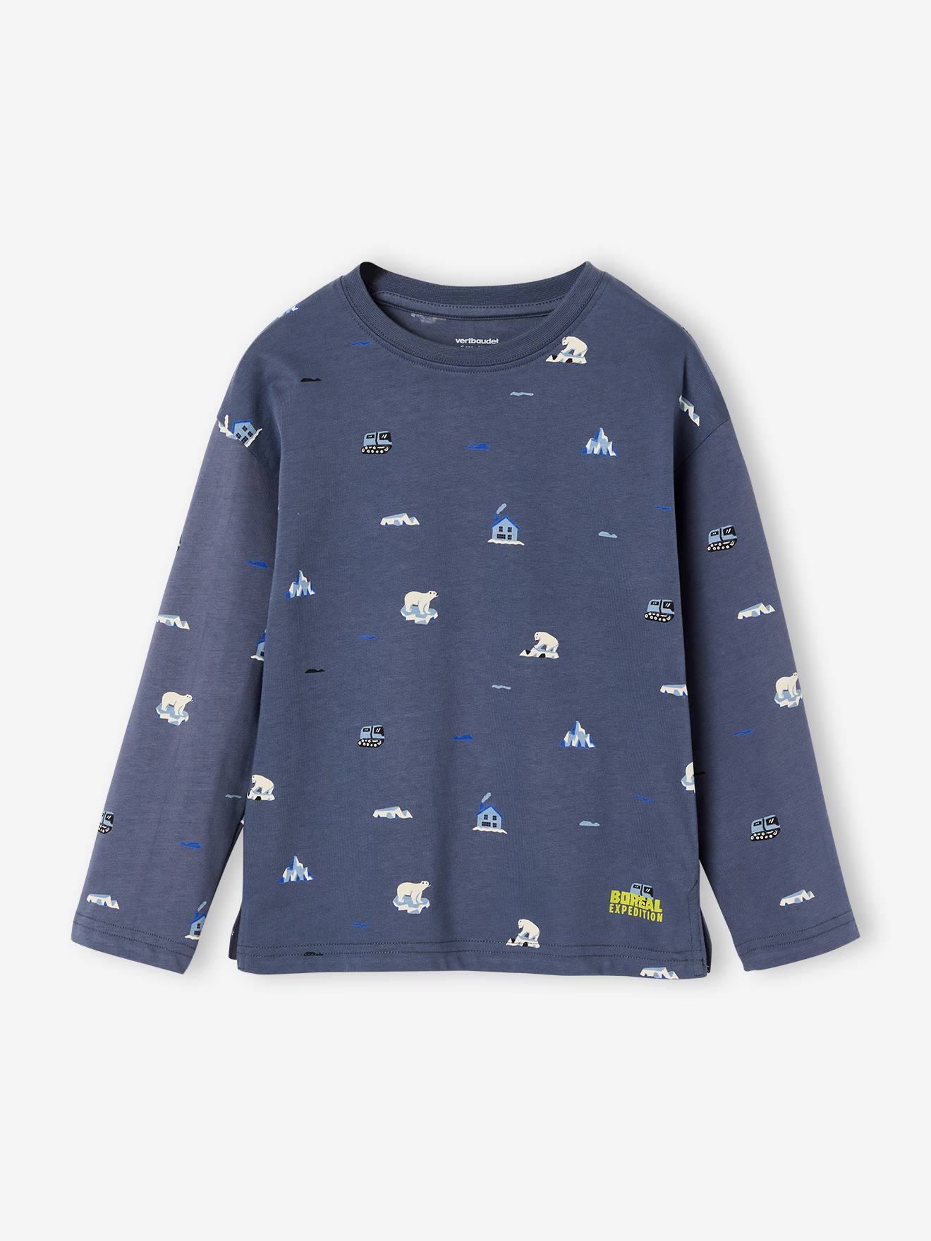 T-shirt met lange mouwen voor jongens middenblauw