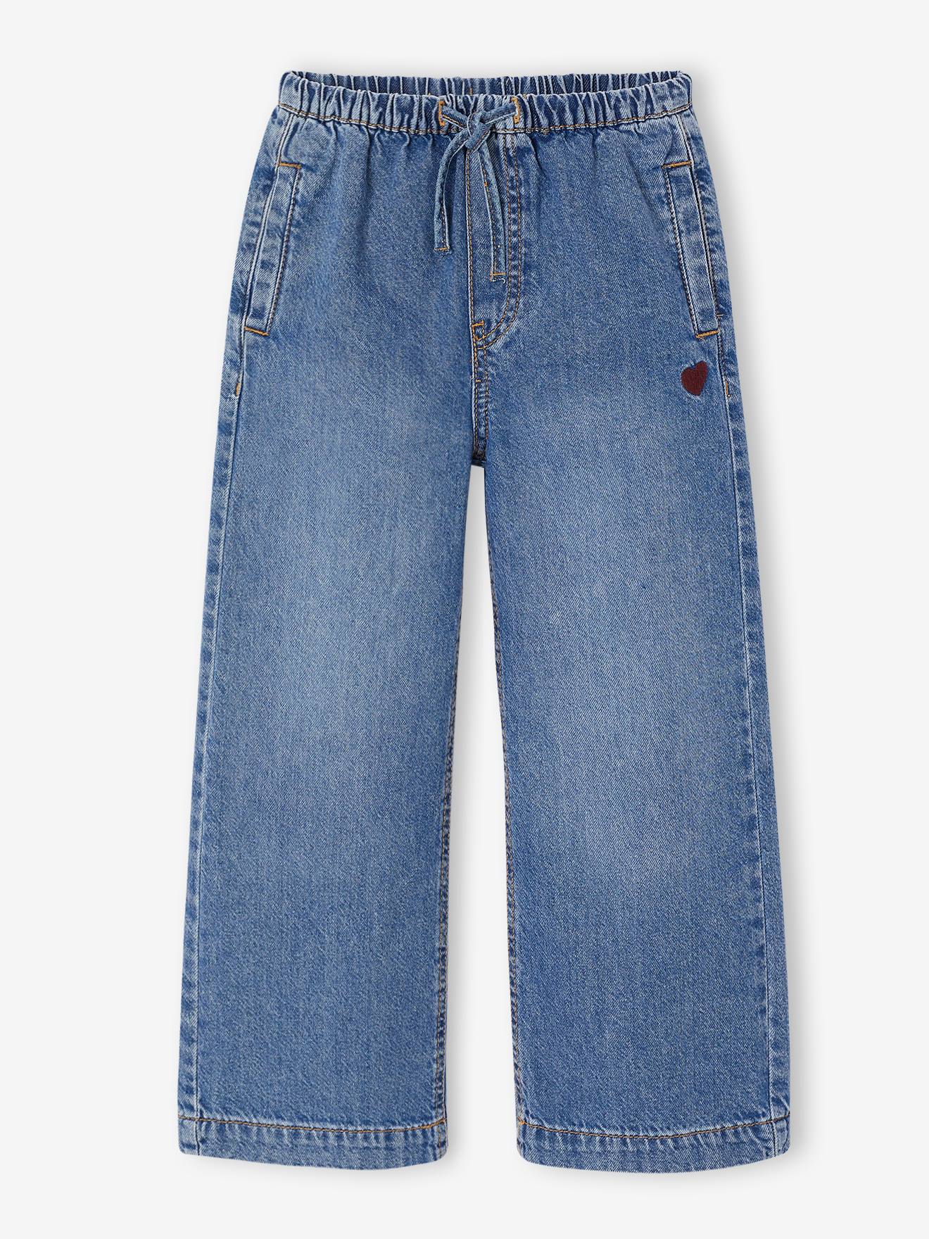 Wijde meisjesbroek middenblauw