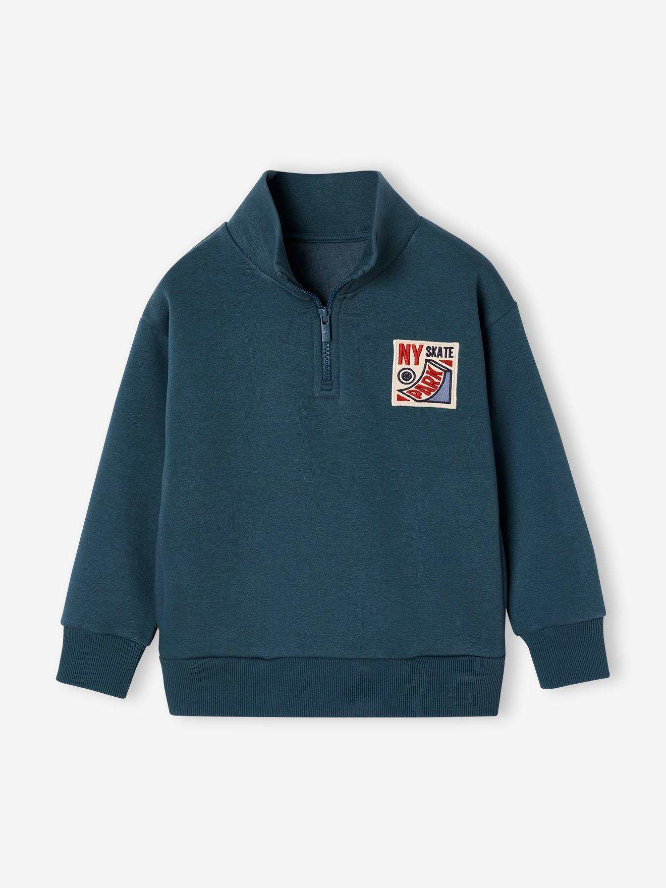 Sweater met ritskraag jongen groenblauw