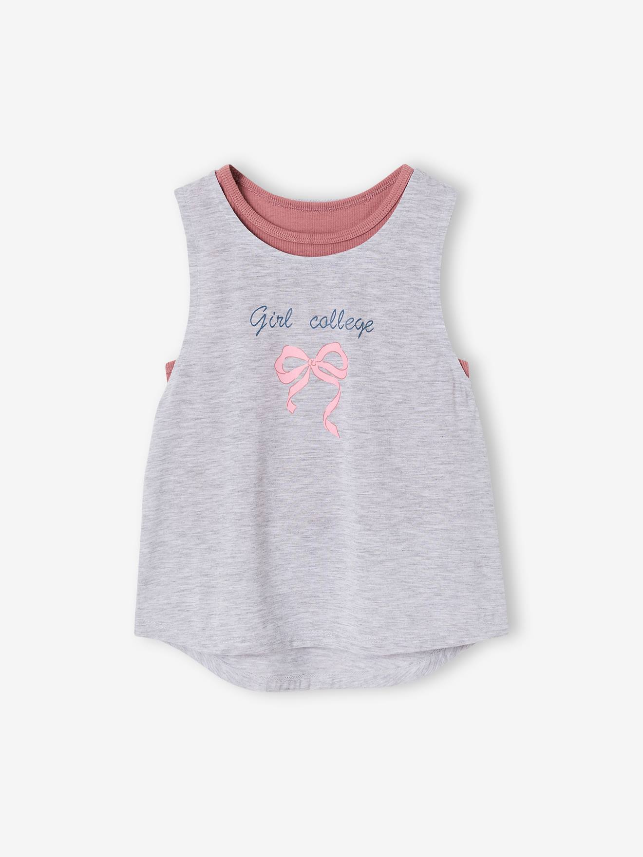 2-in-1 top met sporttop voor meisjes oudroze