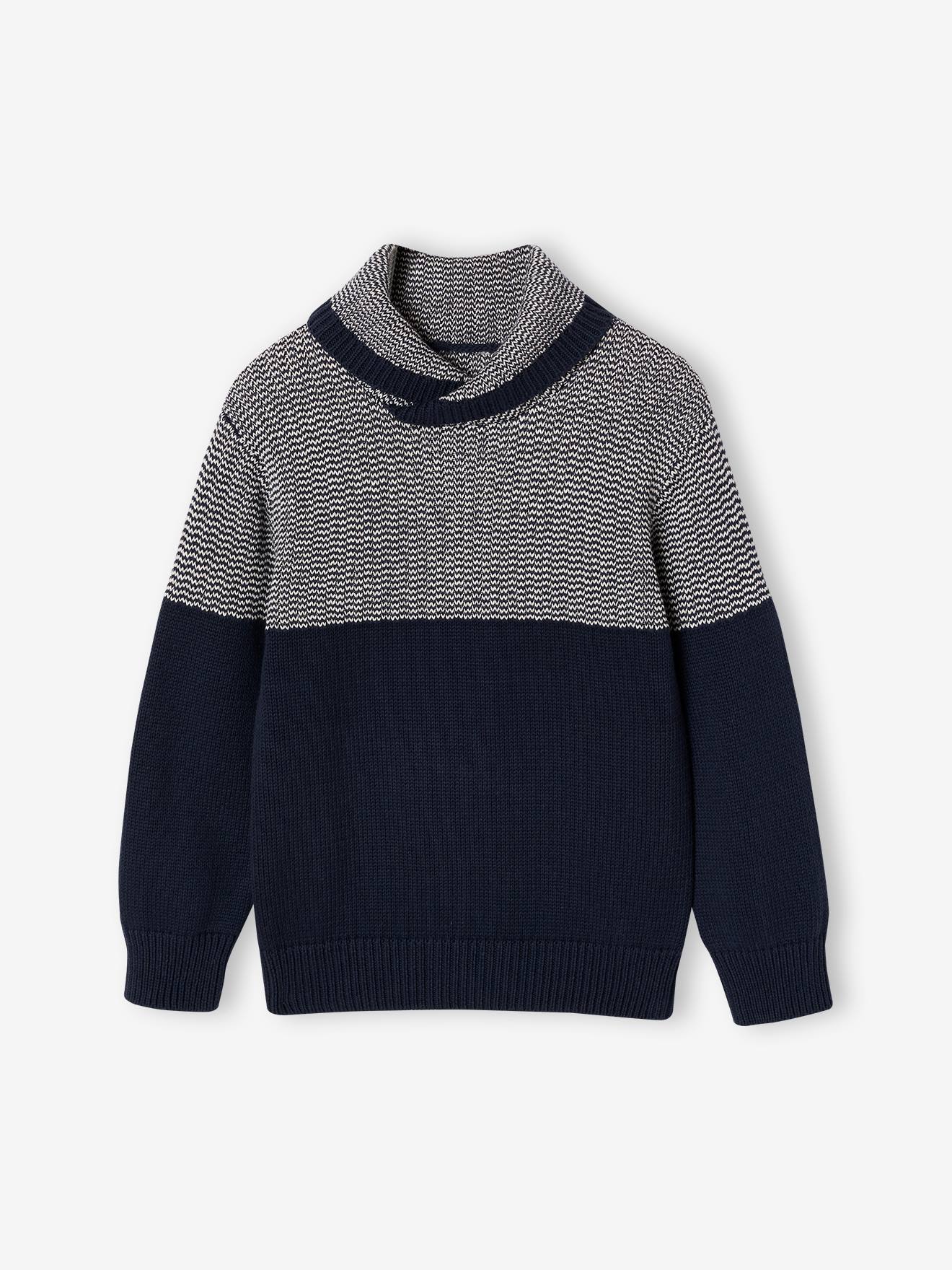 Jongenssweater met sjaalkraag marineblauw