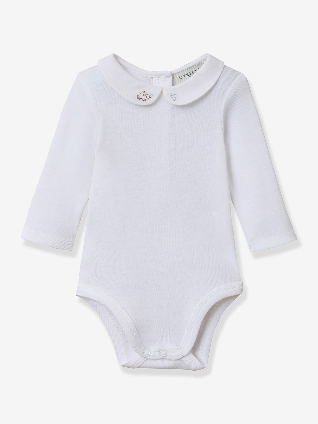 Body met lange mouwen en geborduurde kraag wit