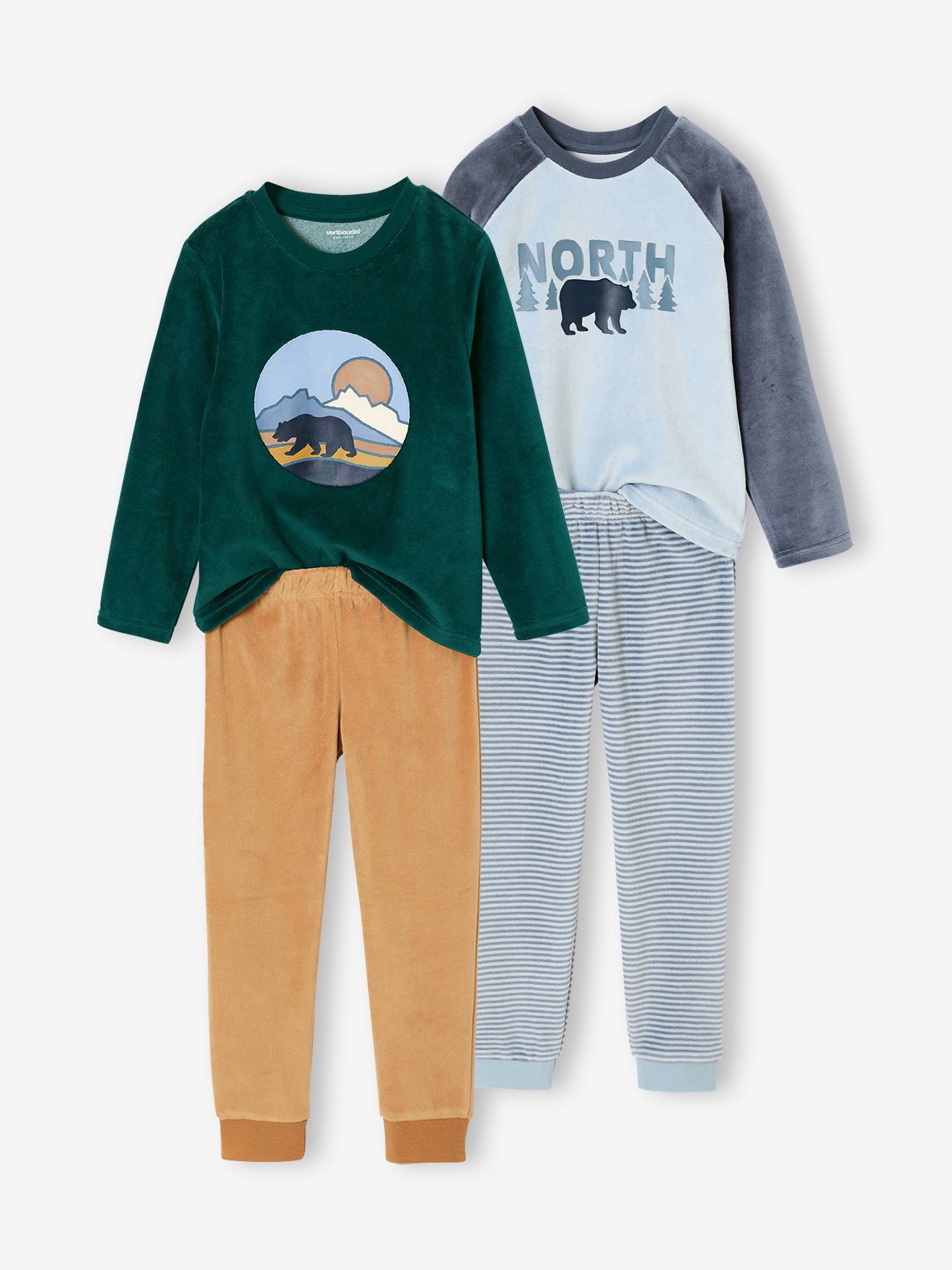 Set van 2 velours jongenspyjama's veel blauw