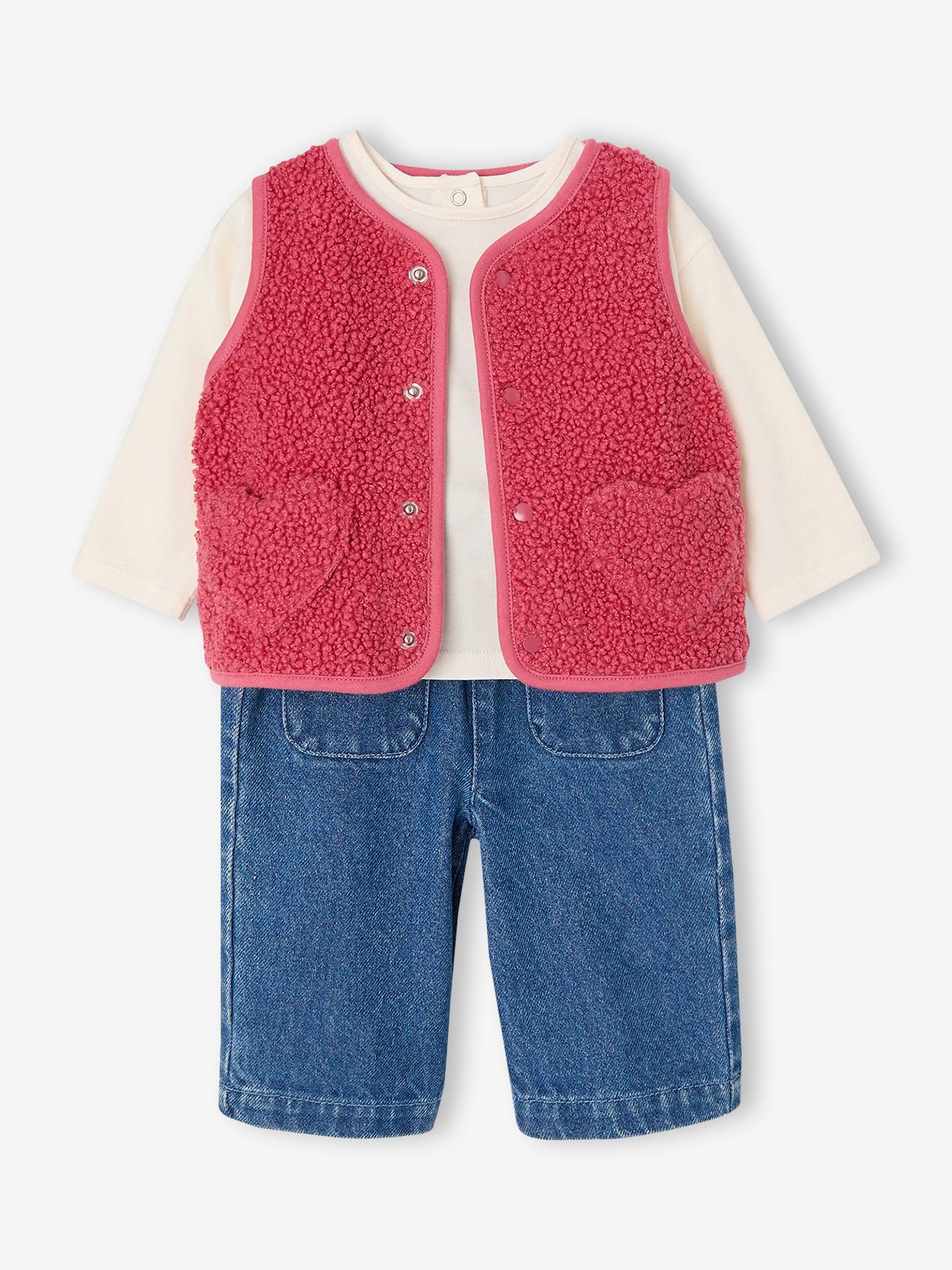 3-delige babyset meisje roze (poederkleur)