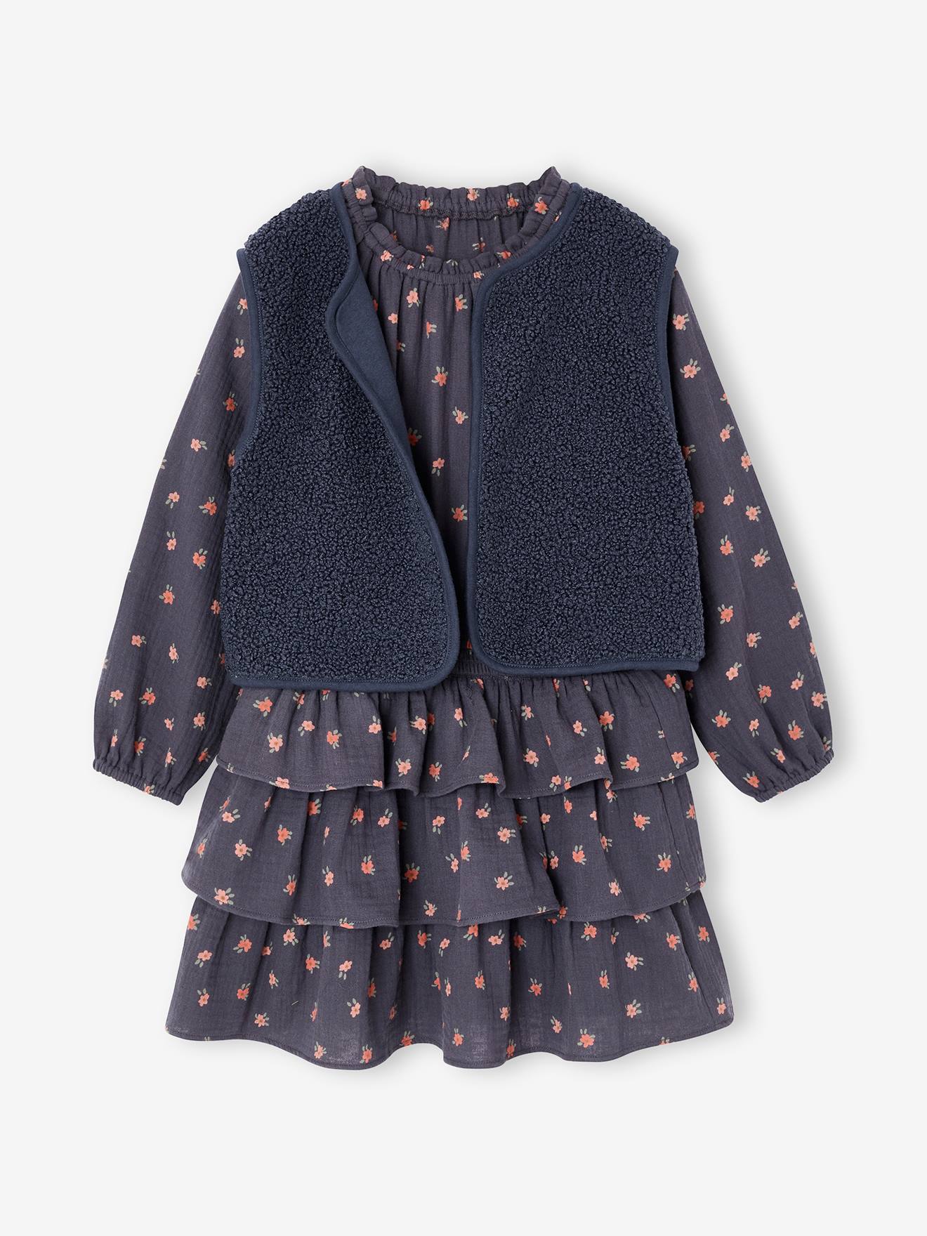 Jurk met mouwloos vest meisje leiblauw