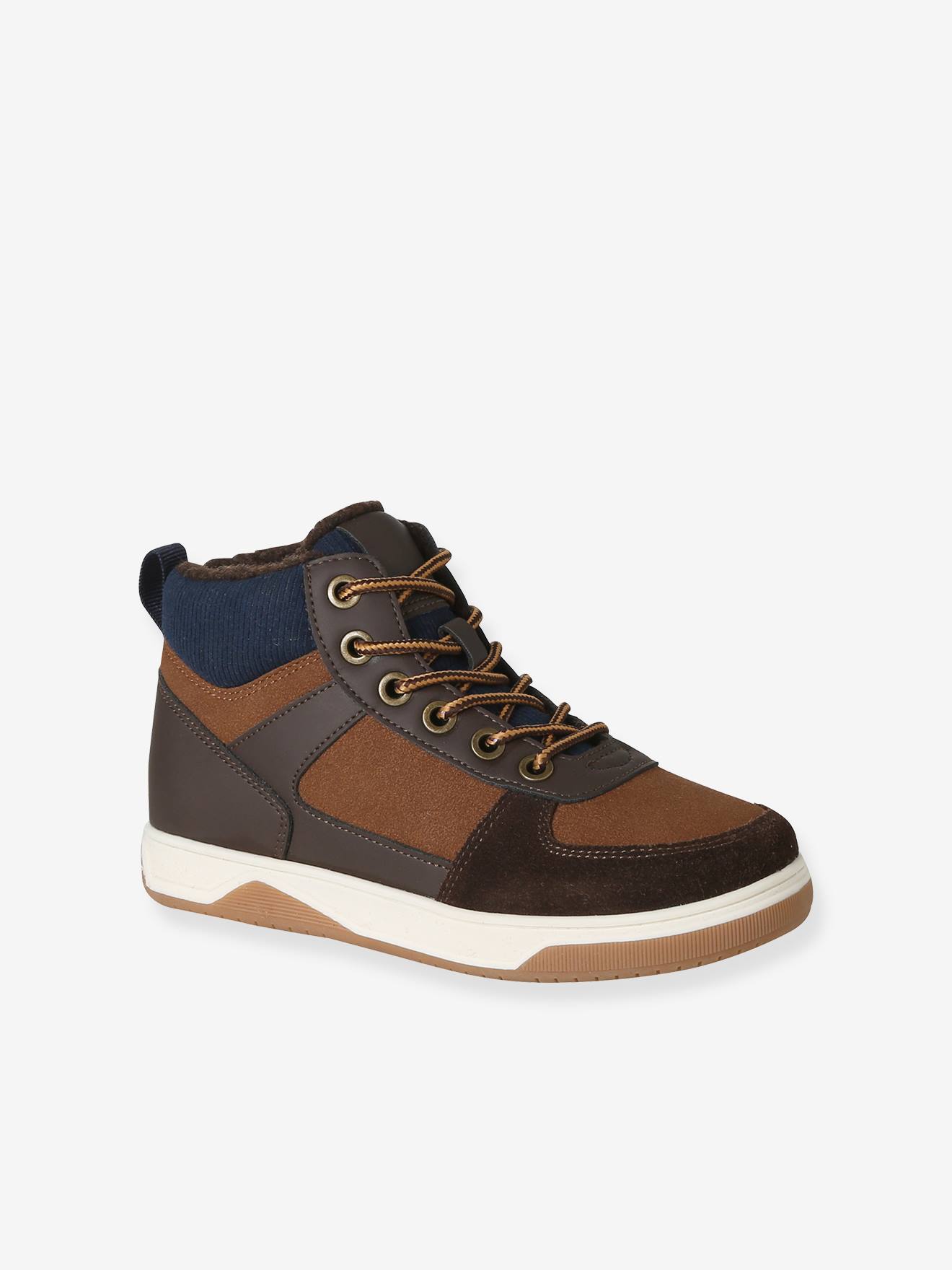Hoge sneakers voor jongens met veters en klittenband bruin