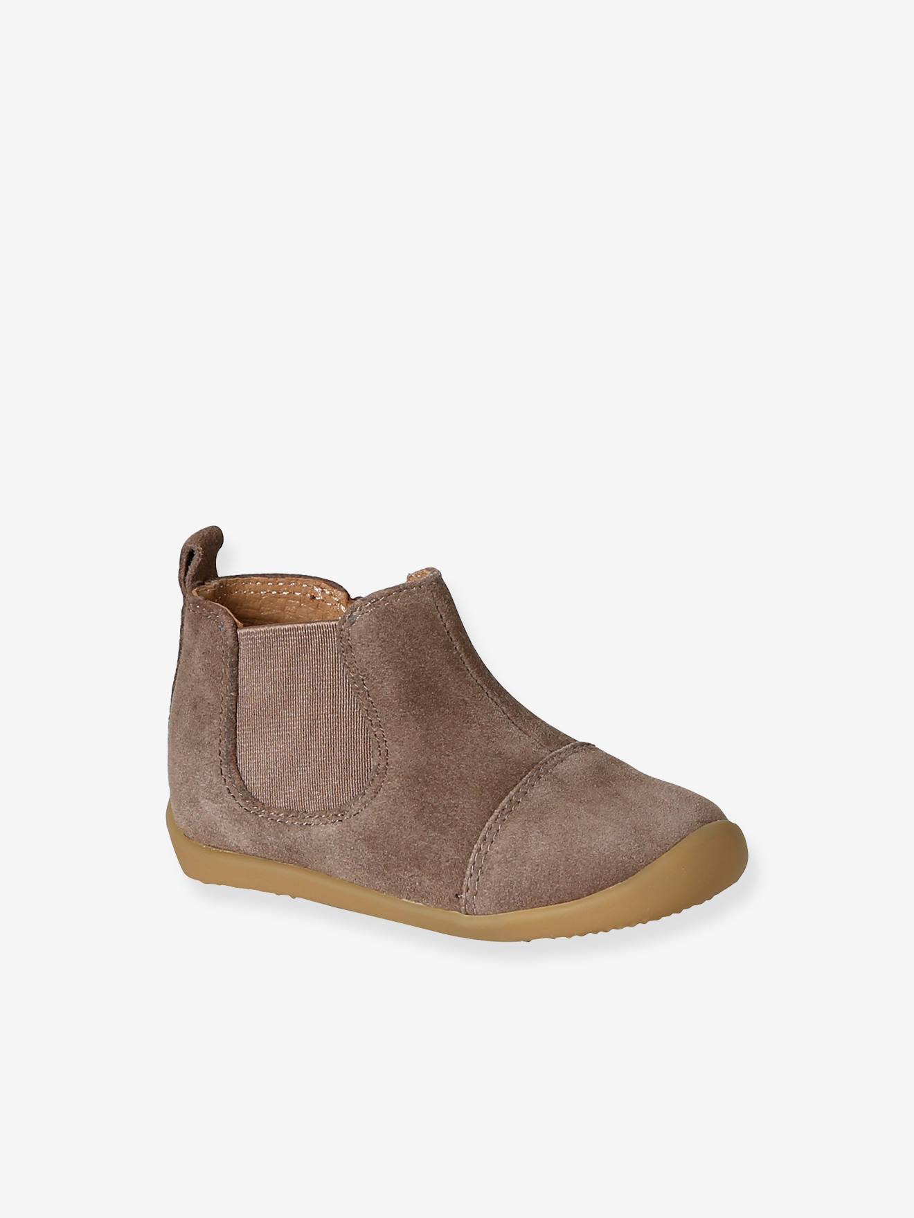 Soepel leren laarzen met rits en elastiek beige
