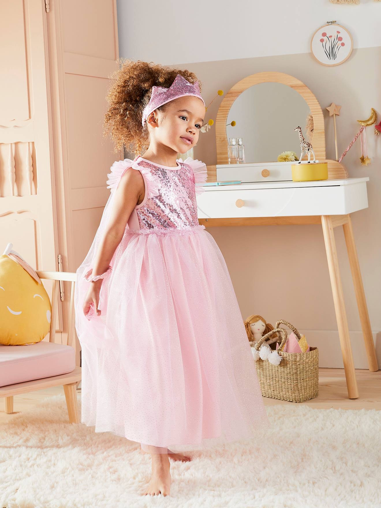 Verkleedkleren prinses met sluier en kroon roze