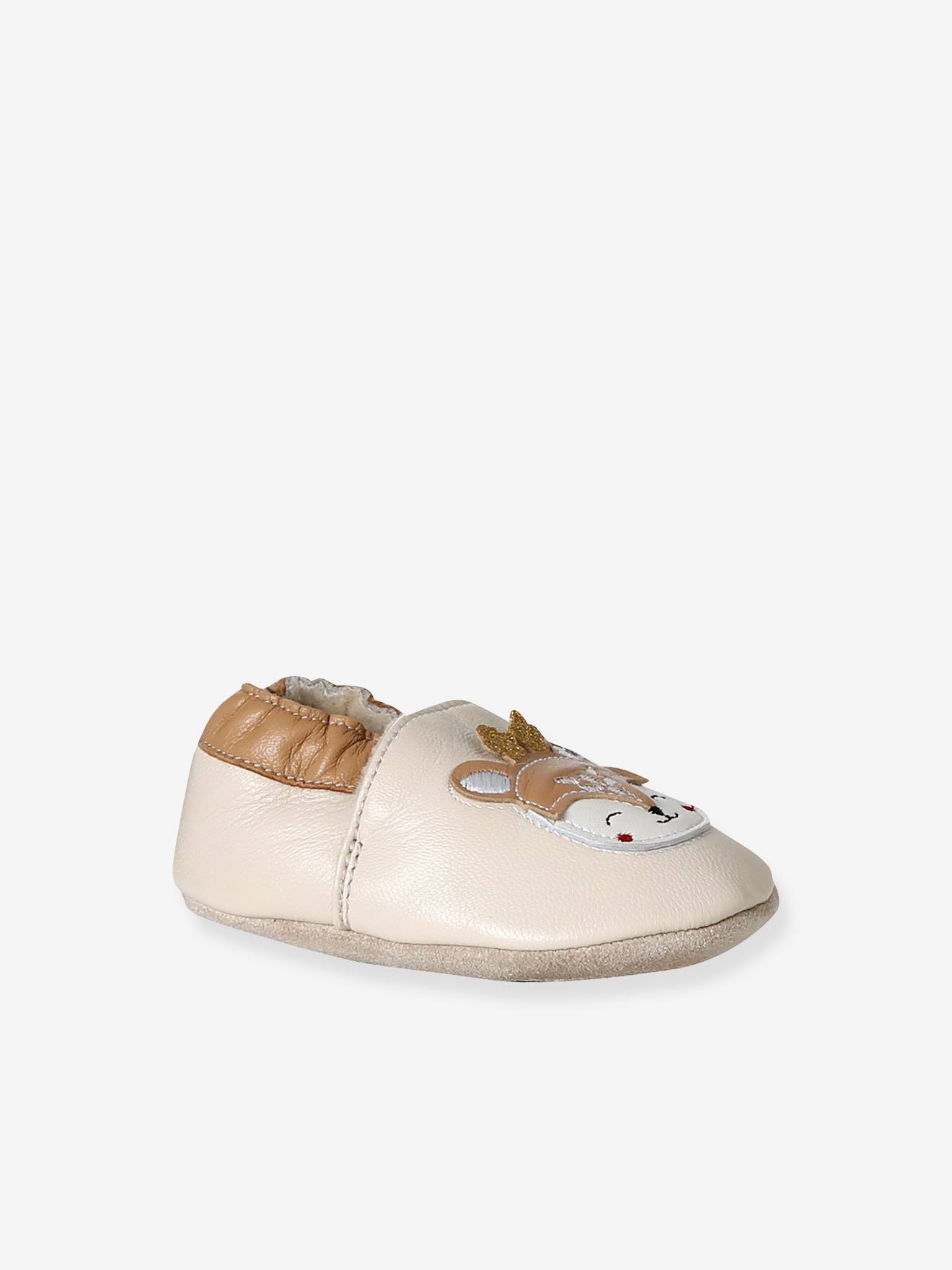 Leren babyslofjes beige